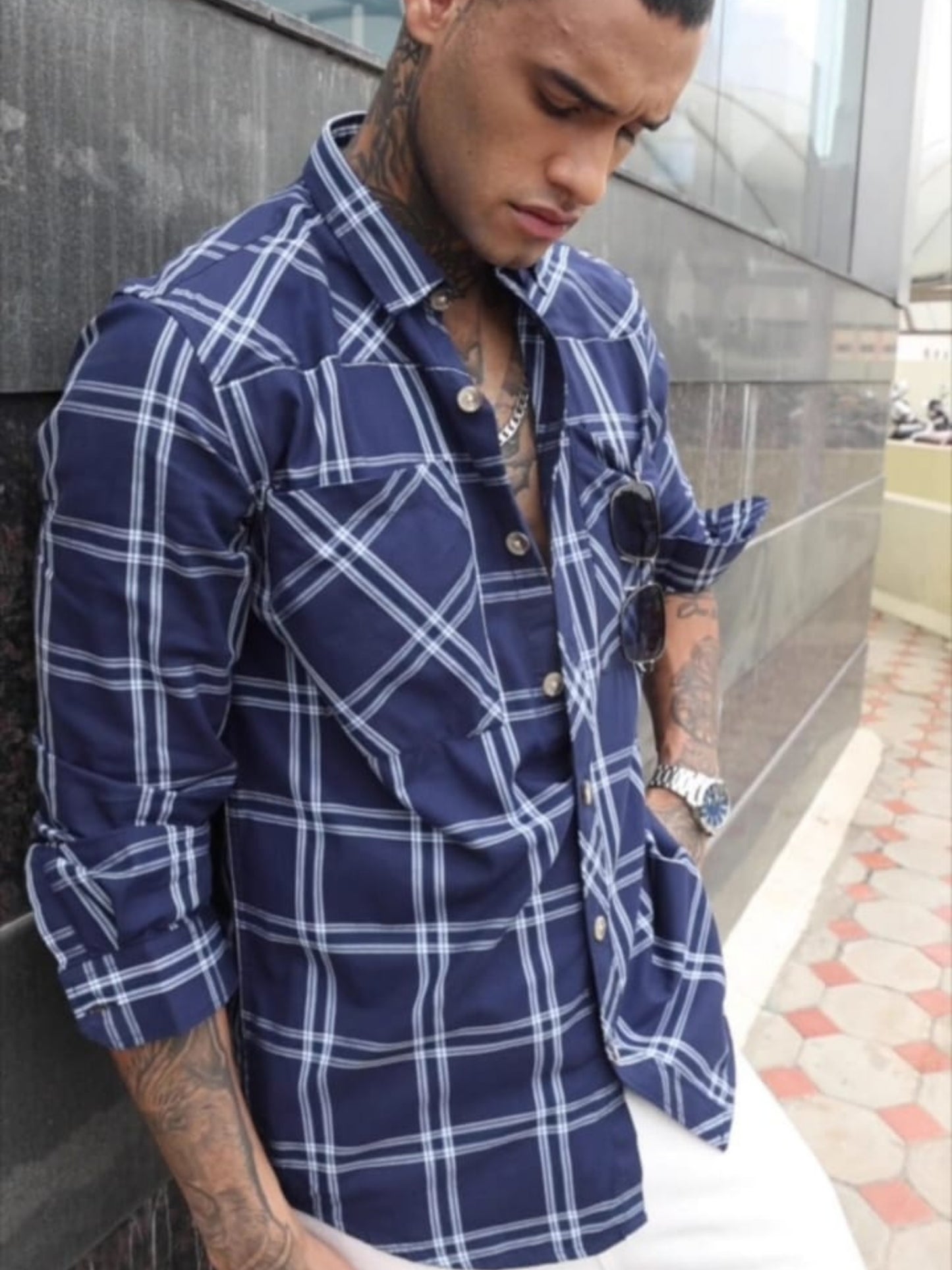 Blue Color Checks Shirt