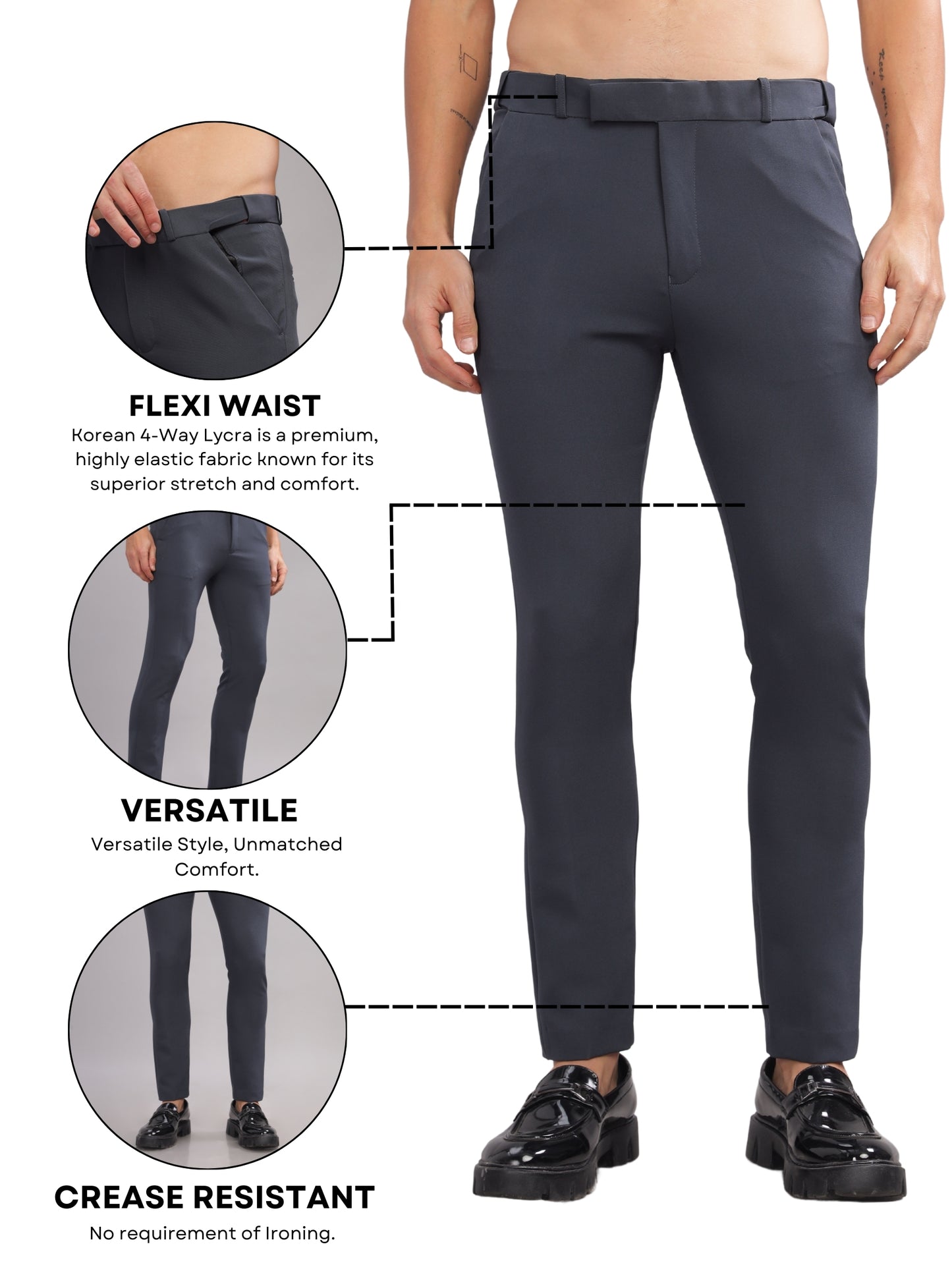 Jet Grey Flexi Waist Trouser