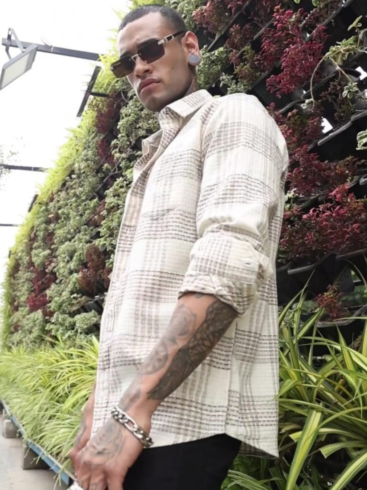 Cream Color Checks Shirt
