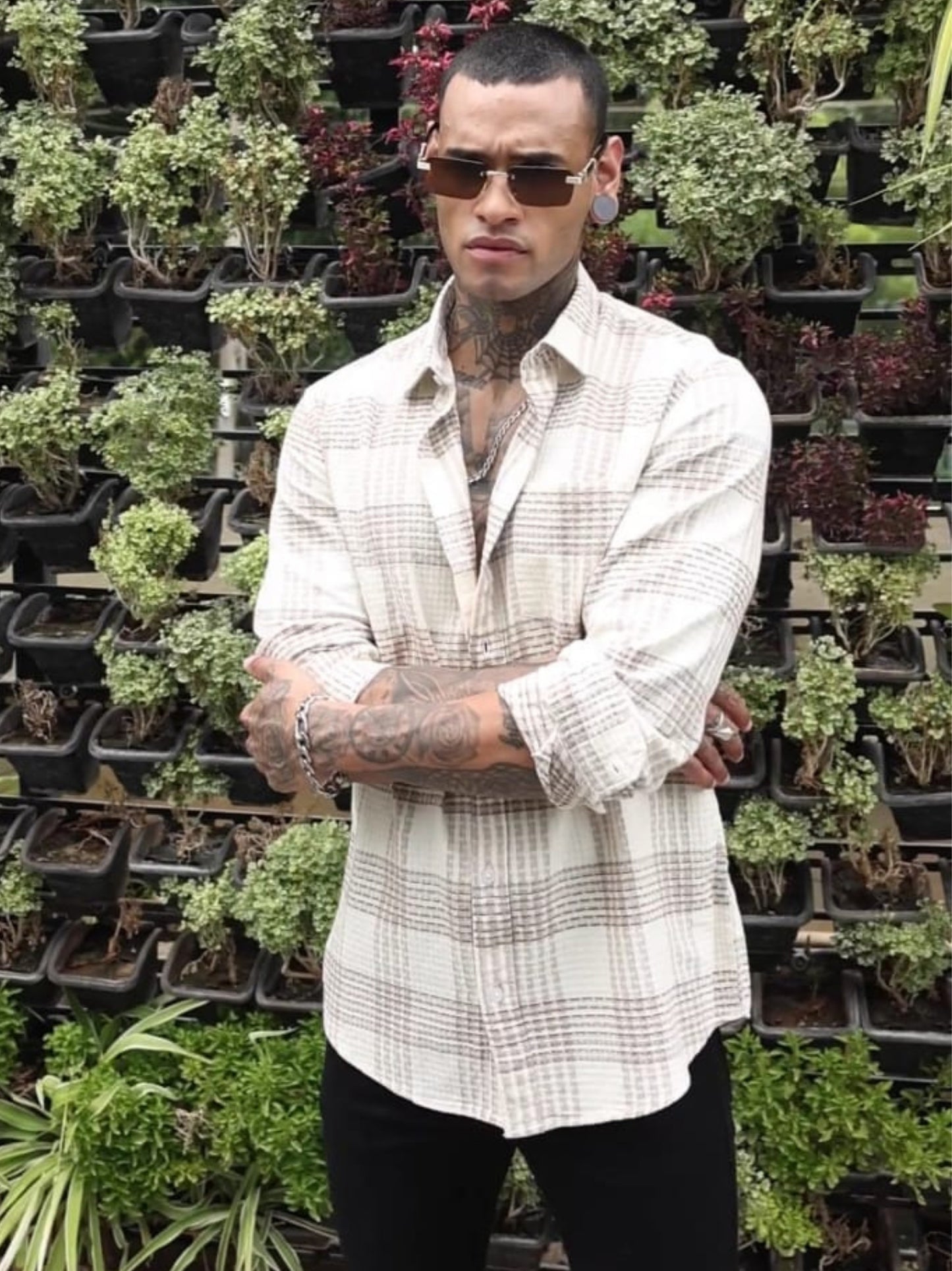 Cream Color Checks Shirt