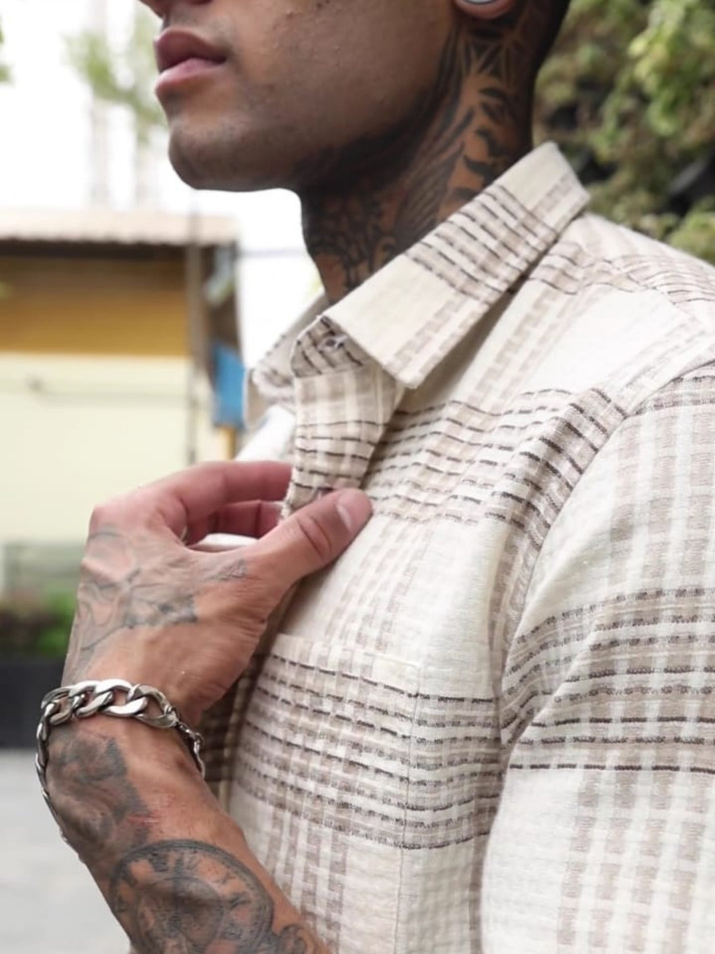 Cream Color Checks Shirt