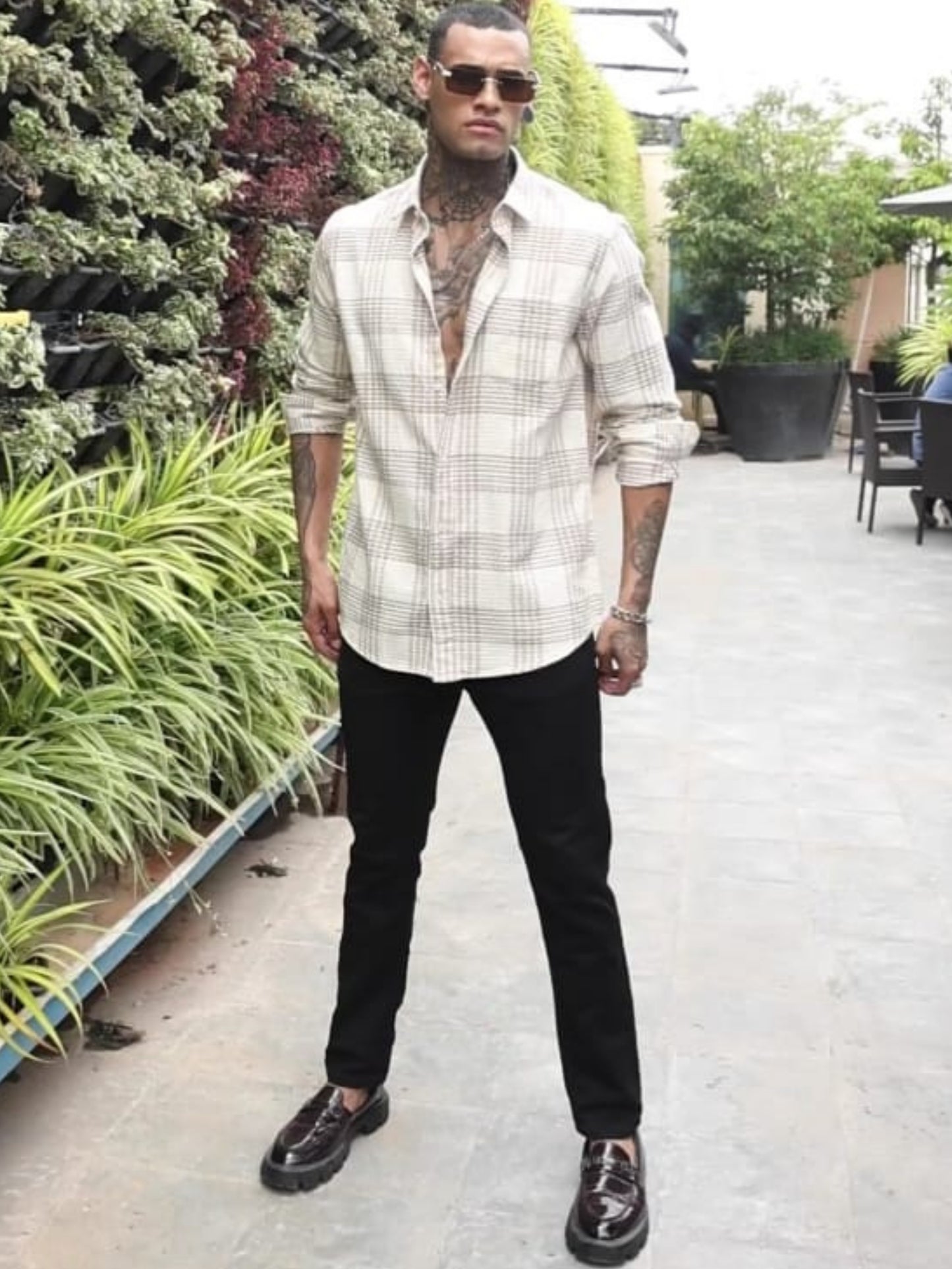Cream Color Checks Shirt