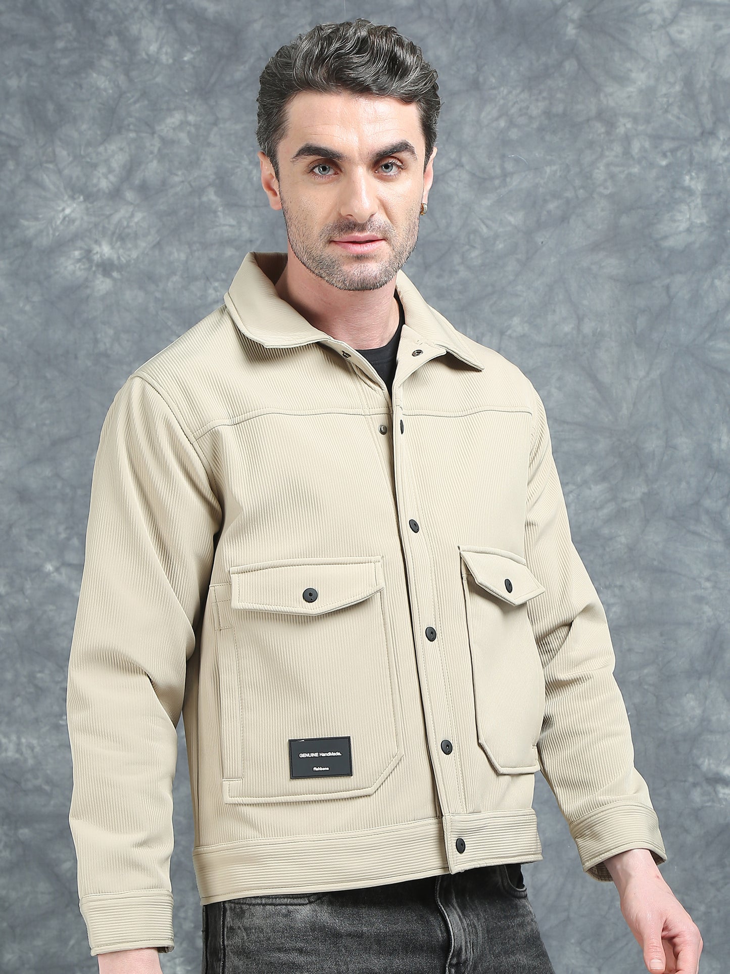Beige Double Pocket Imported Shackets
