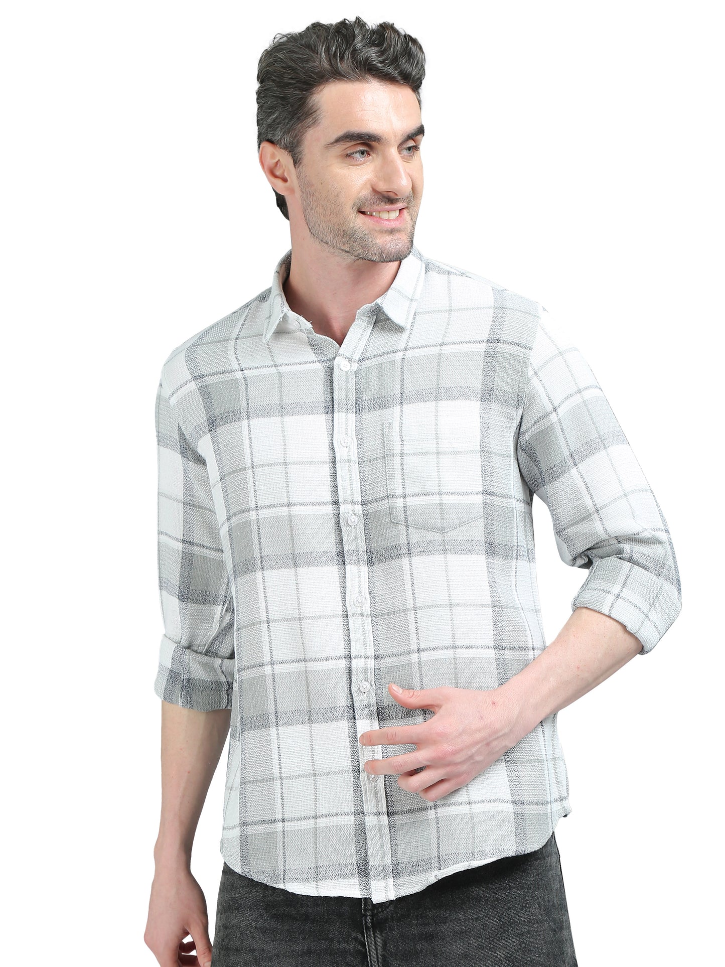 White with Grey Checks Shirt