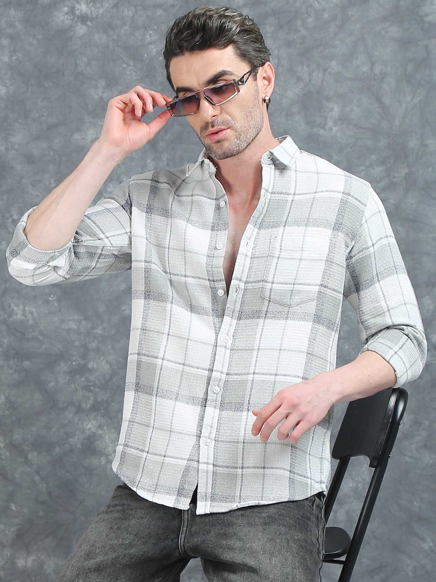White with Grey Checks Shirt