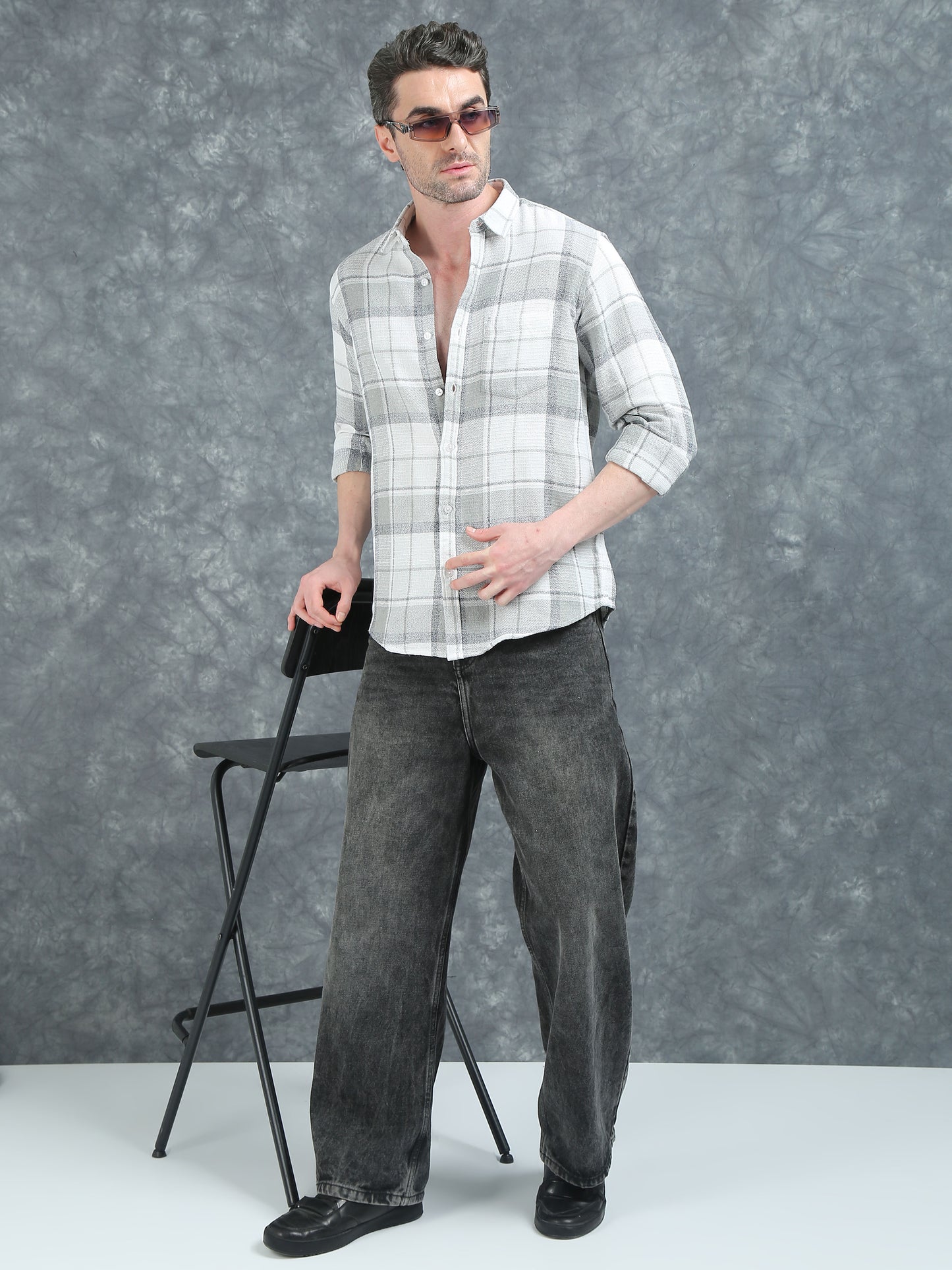 White with Grey Checks Shirt