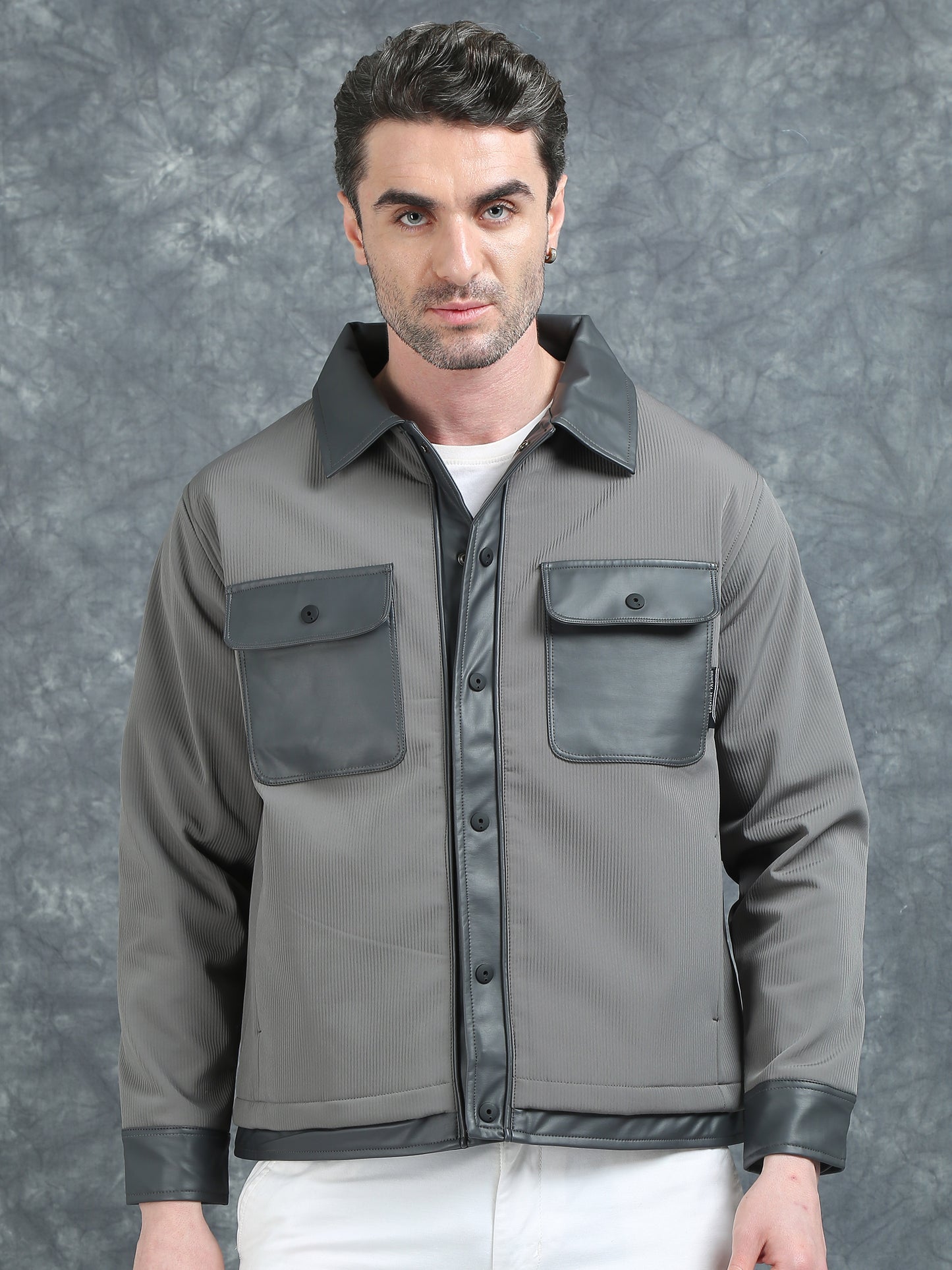 Stone Grey Double Pocket Imported Shackets