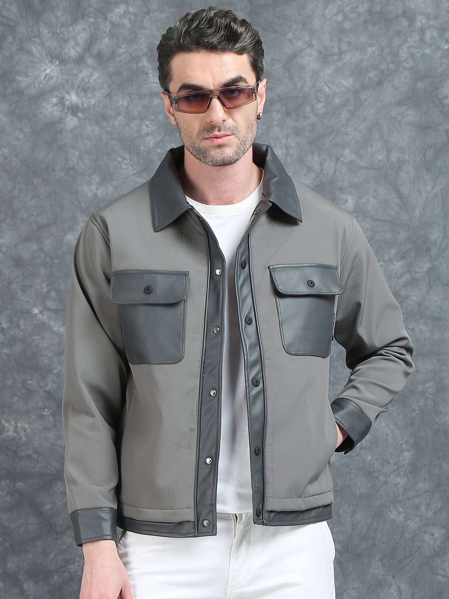 Stone Grey Double Pocket Imported Shackets