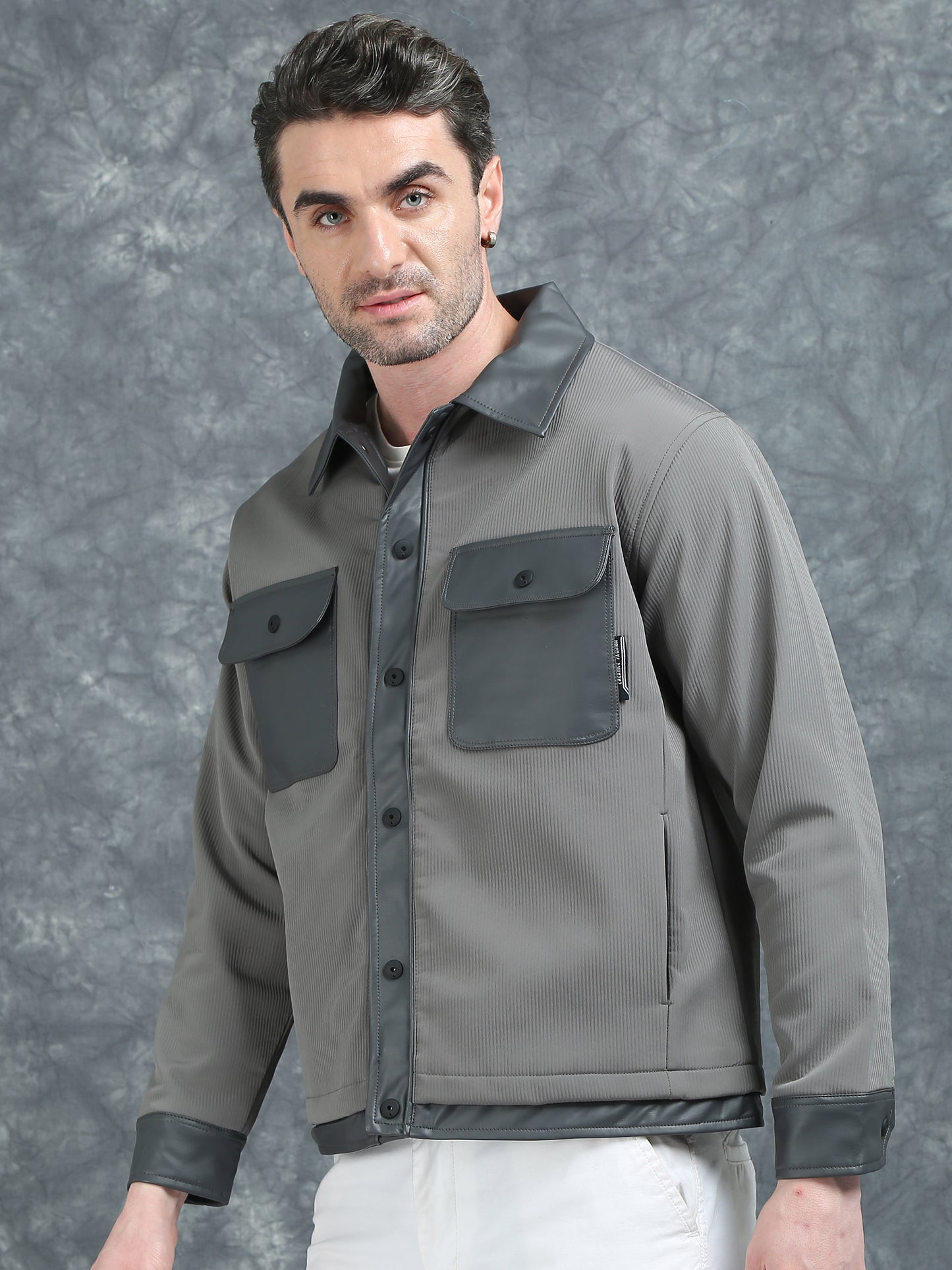 Stone Grey Double Pocket Imported Shackets