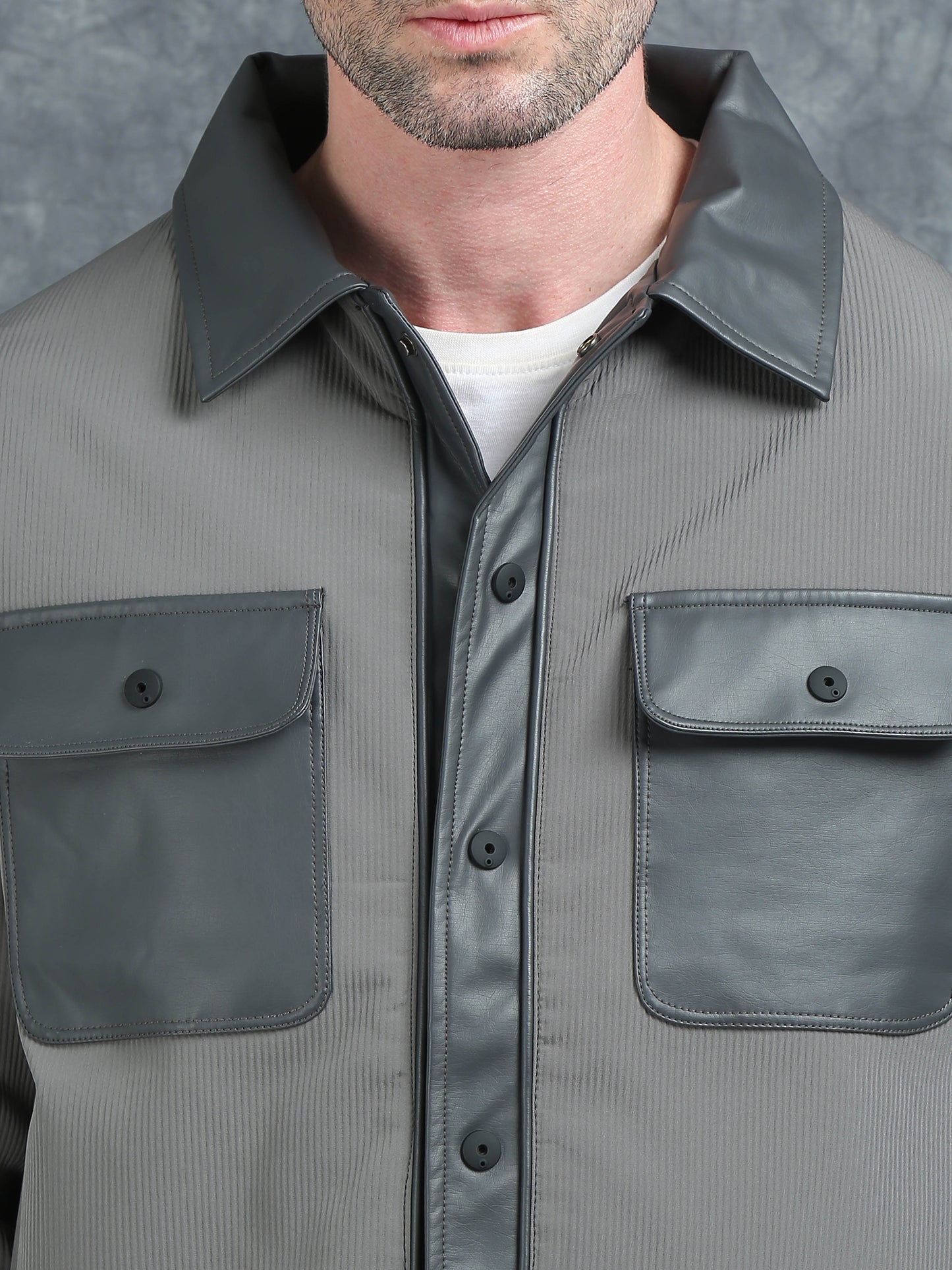 Stone Grey Double Pocket Imported Shackets