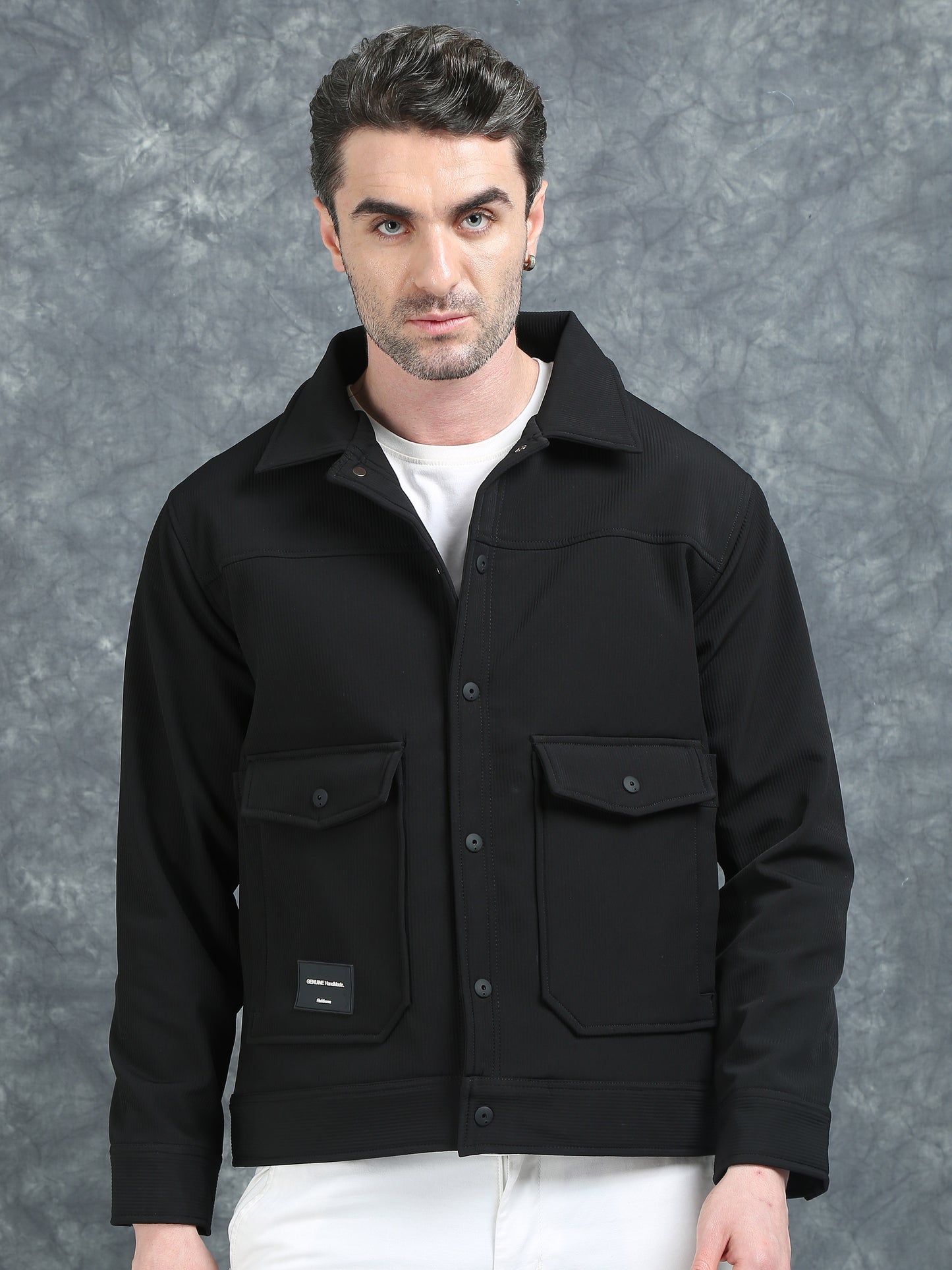 Midnight Black Double Pocket Imported Shackets