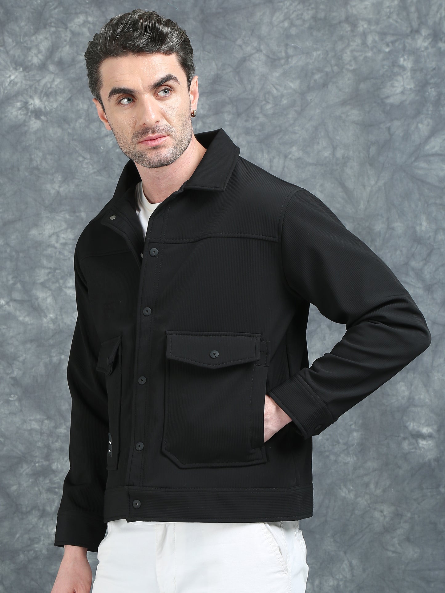 Midnight Black Double Pocket Imported Shackets