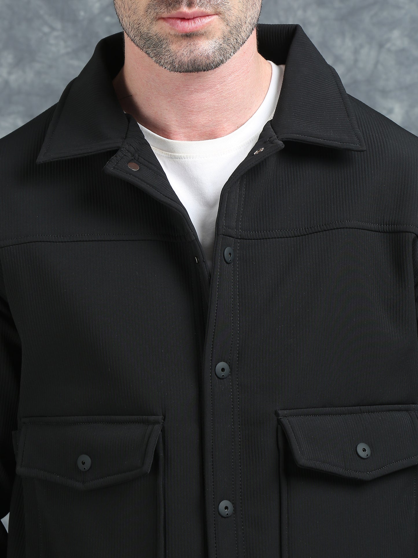 Midnight Black Double Pocket Imported Shackets