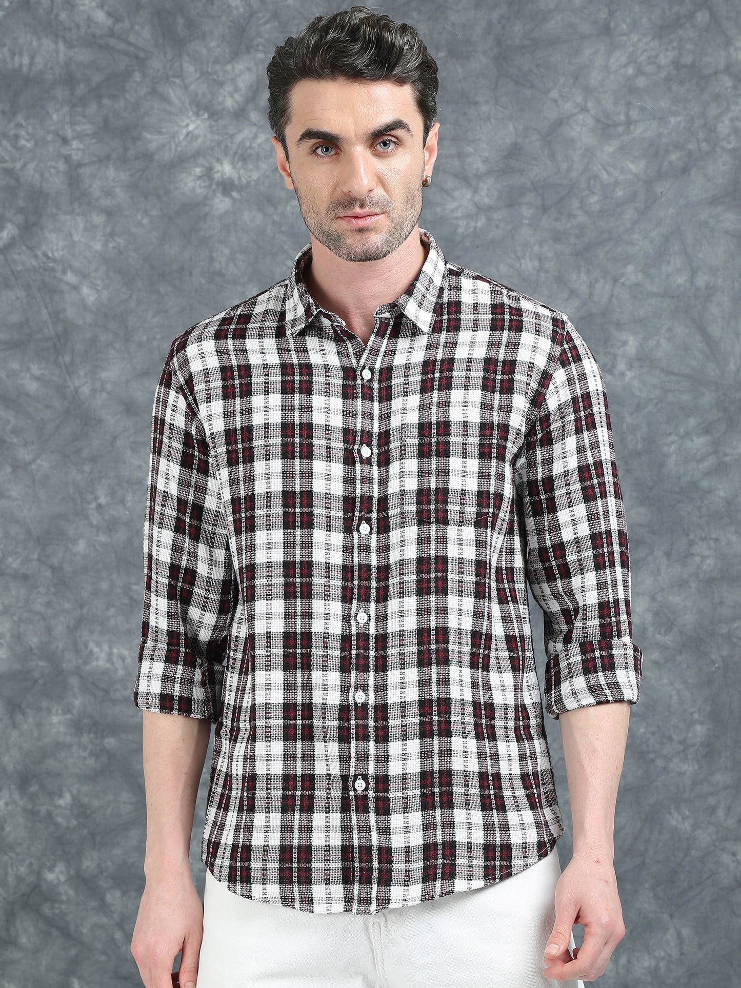 White and Red Checks Shirt