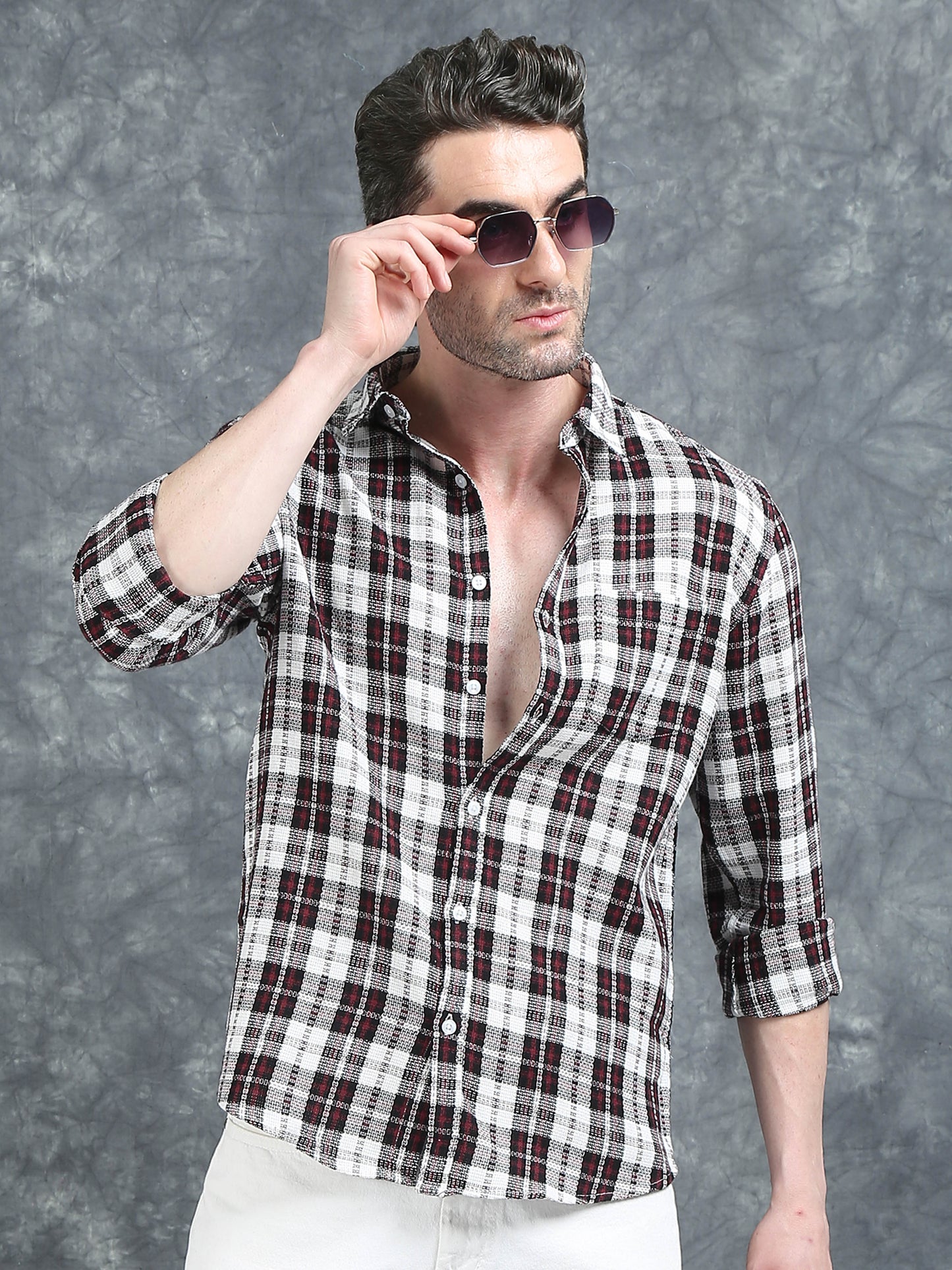 White and Red Checks Shirt