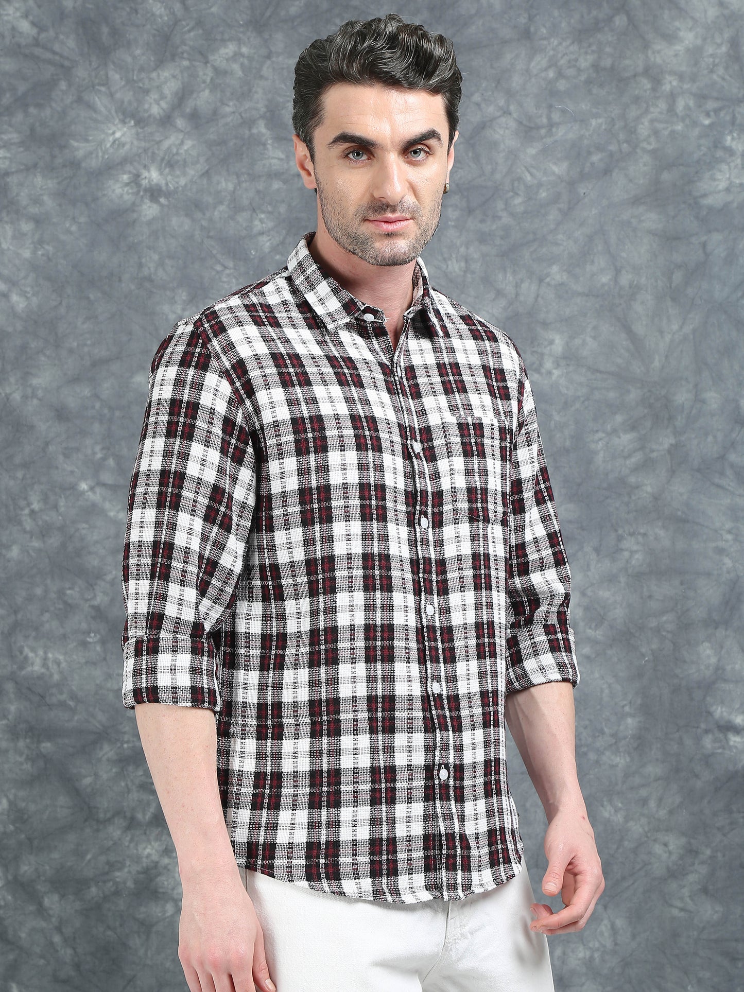 White and Red Checks Shirt