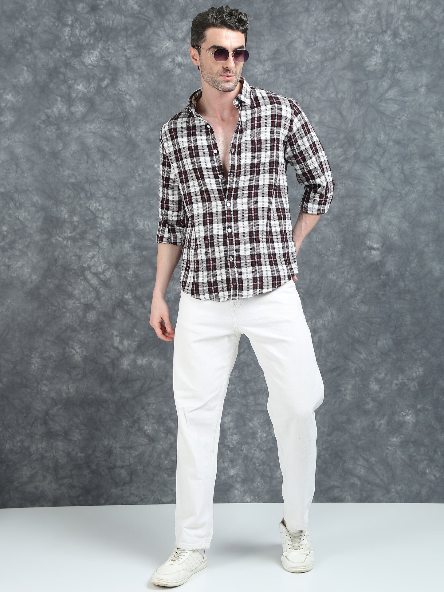 White and Red Checks Shirt