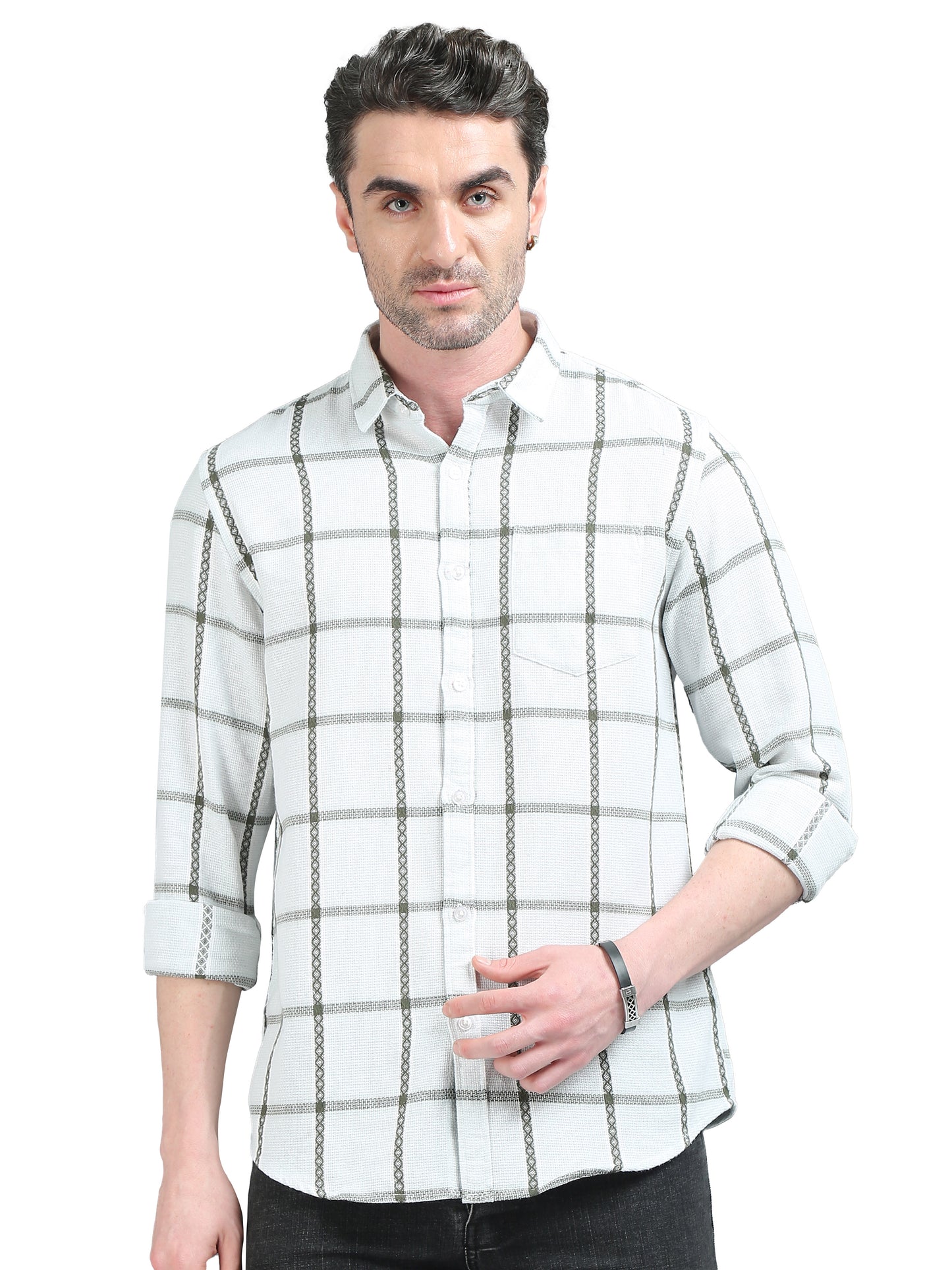 White and Green Checks Shirt