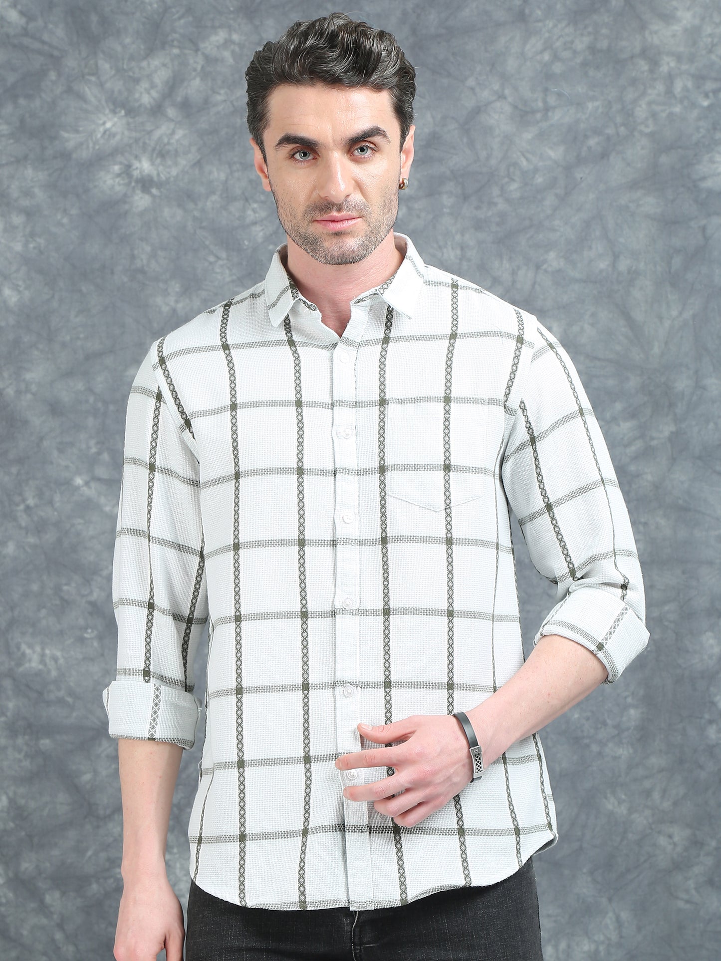 White and Green Checks Shirt