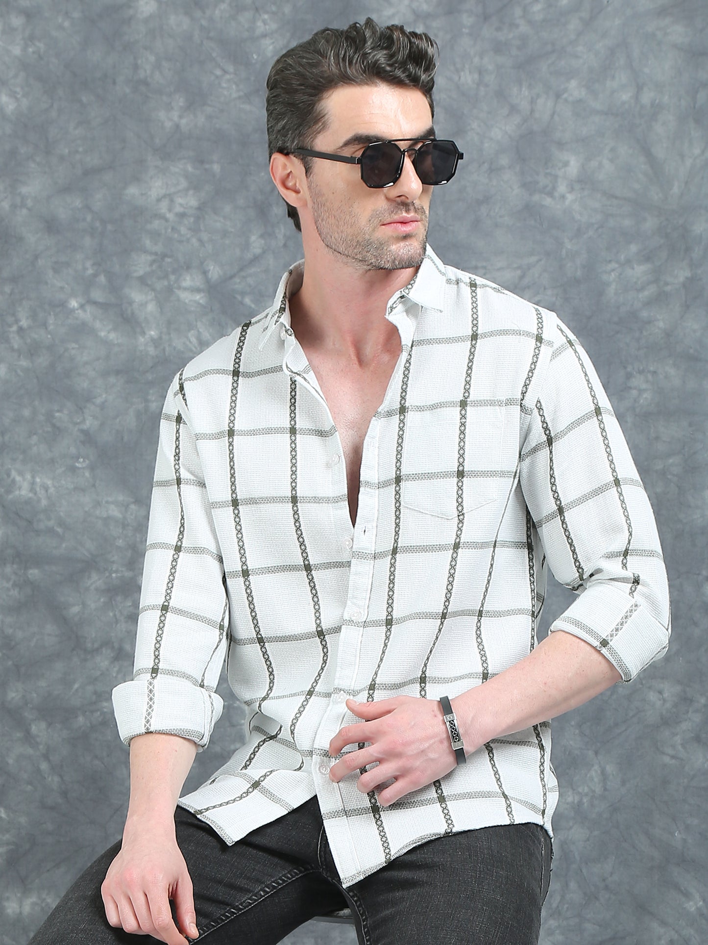 White and Green Checks Shirt