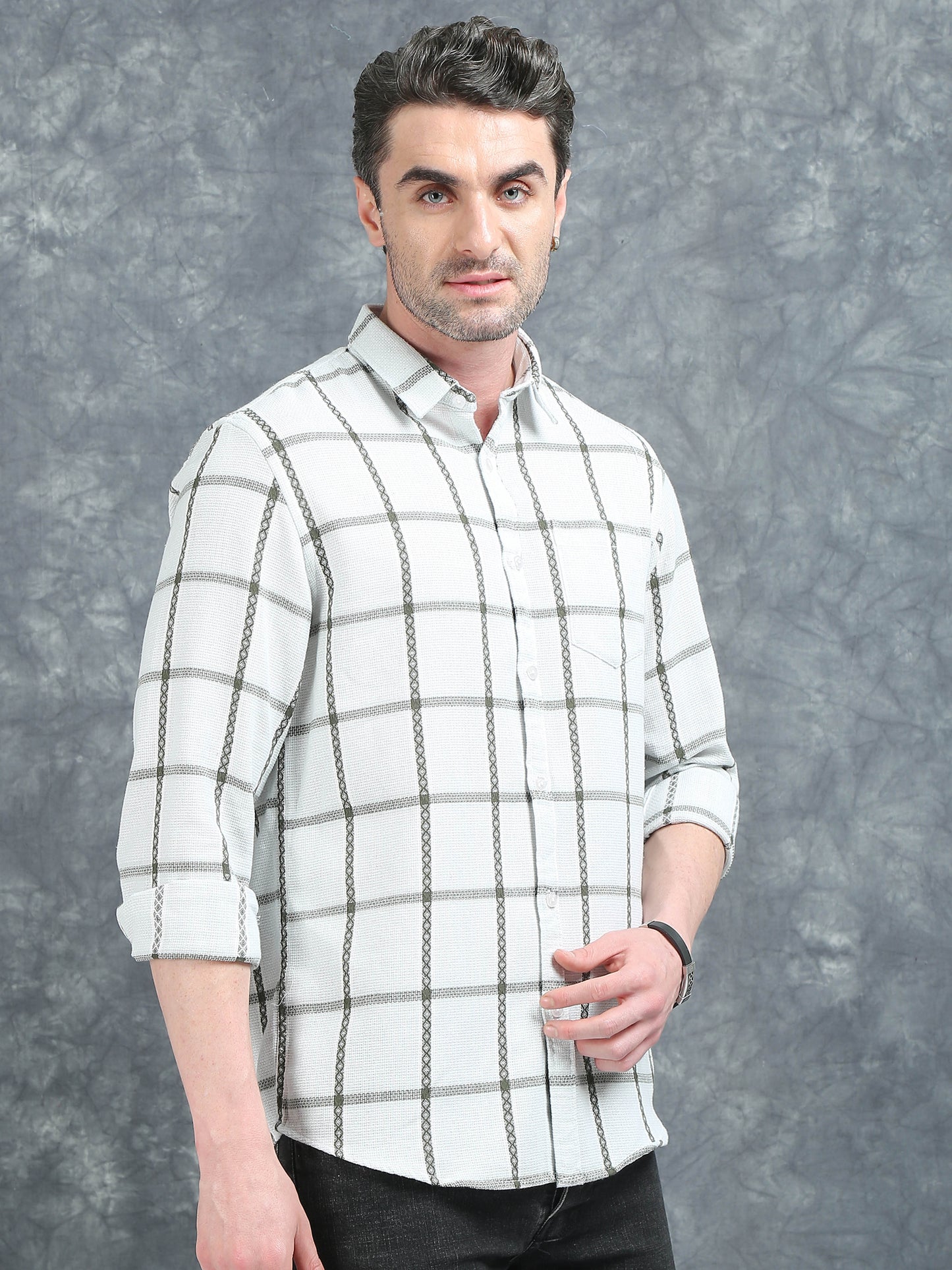 White and Green Checks Shirt
