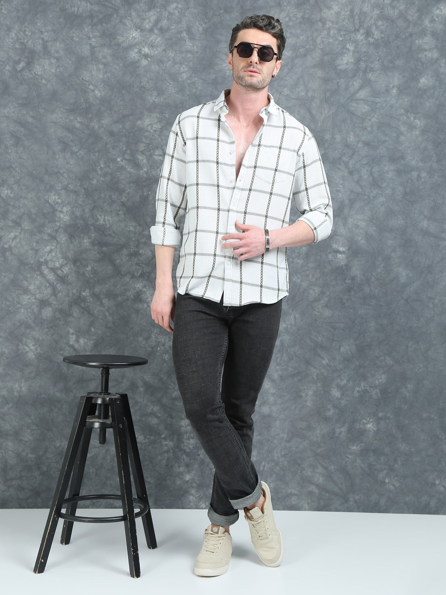 White and Green Checks Shirt