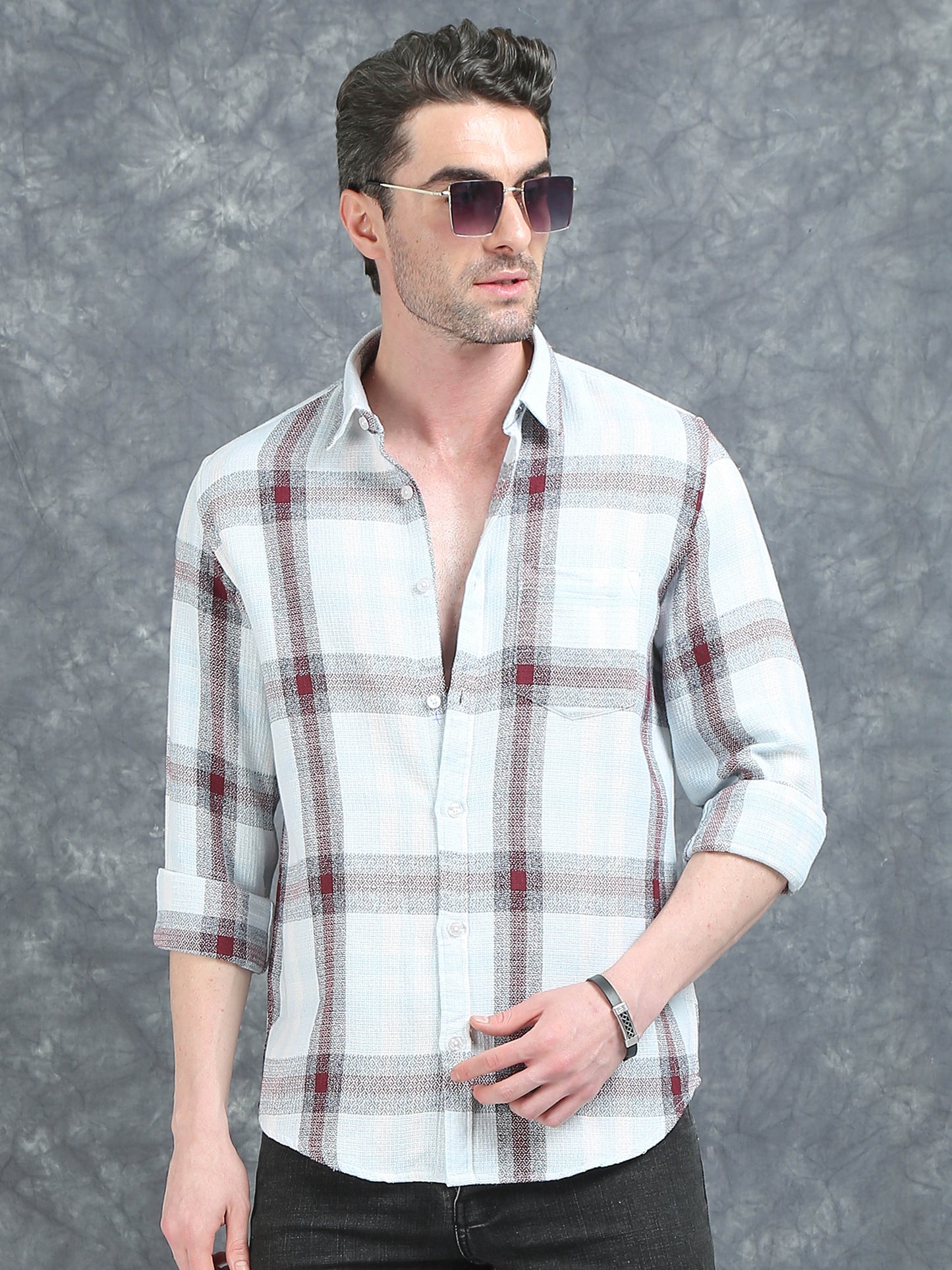 White and Red Checks Shirt