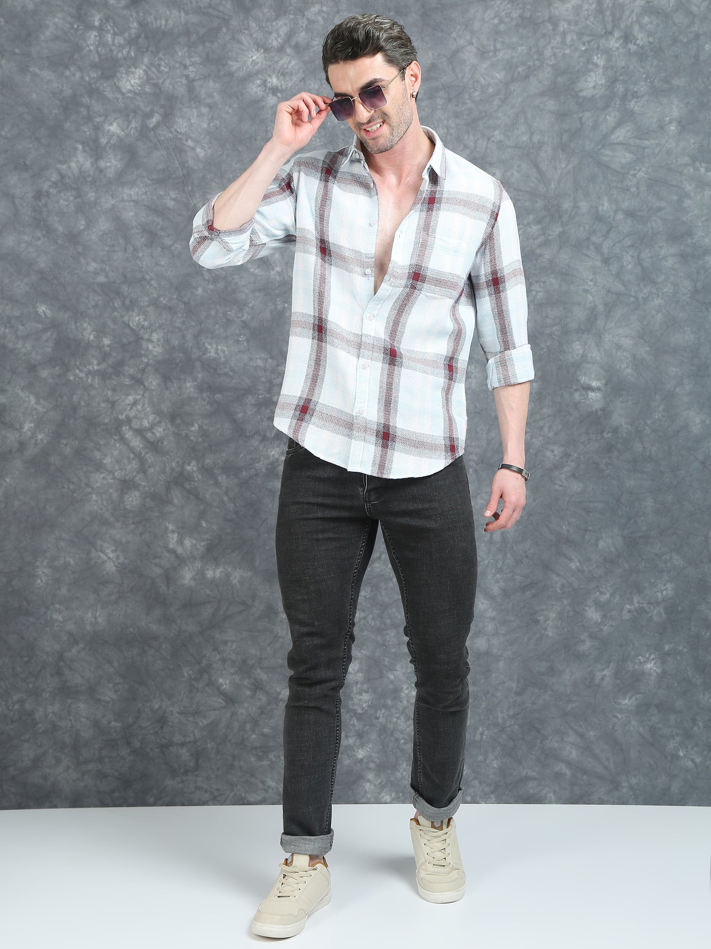 White and Red Checks Shirt