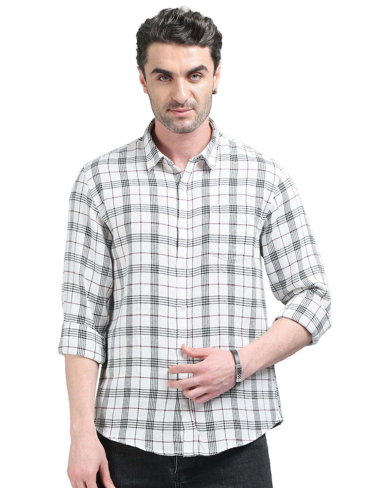 White with Black and Red Checks Shirt