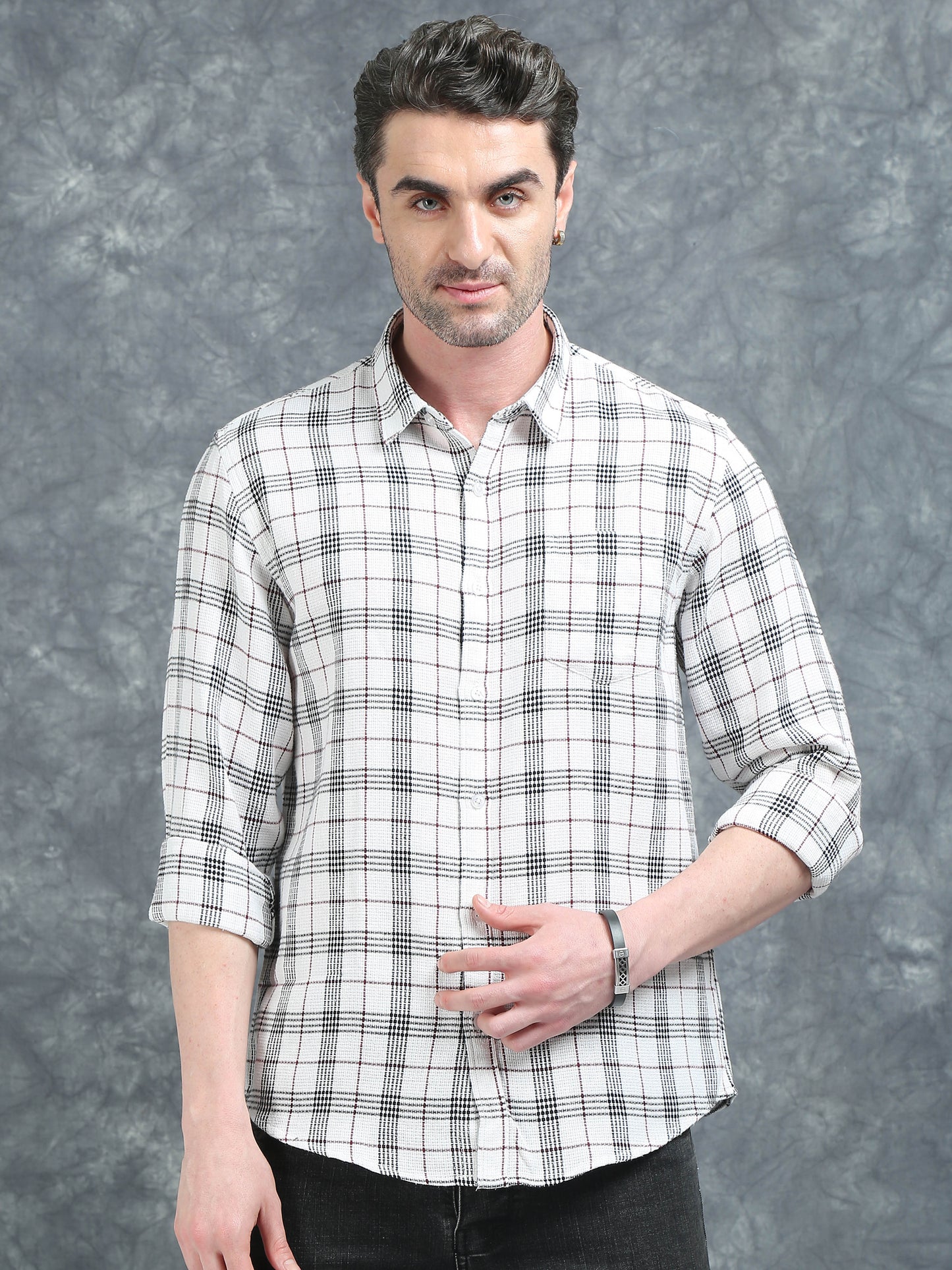 White with Black and Red Checks Shirt