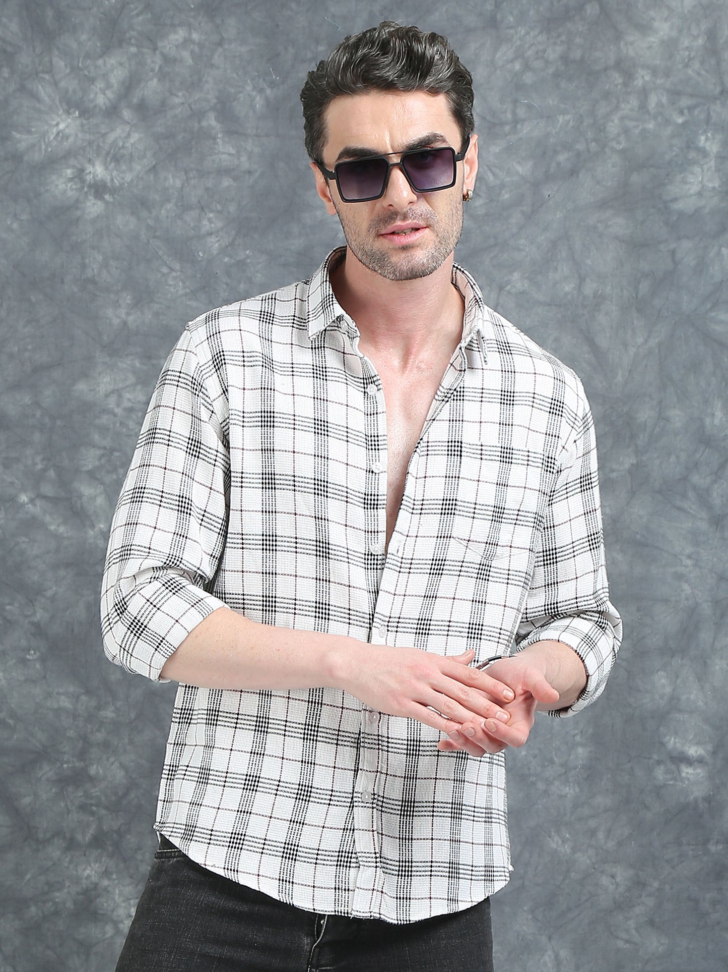 White with Black and Red Checks Shirt