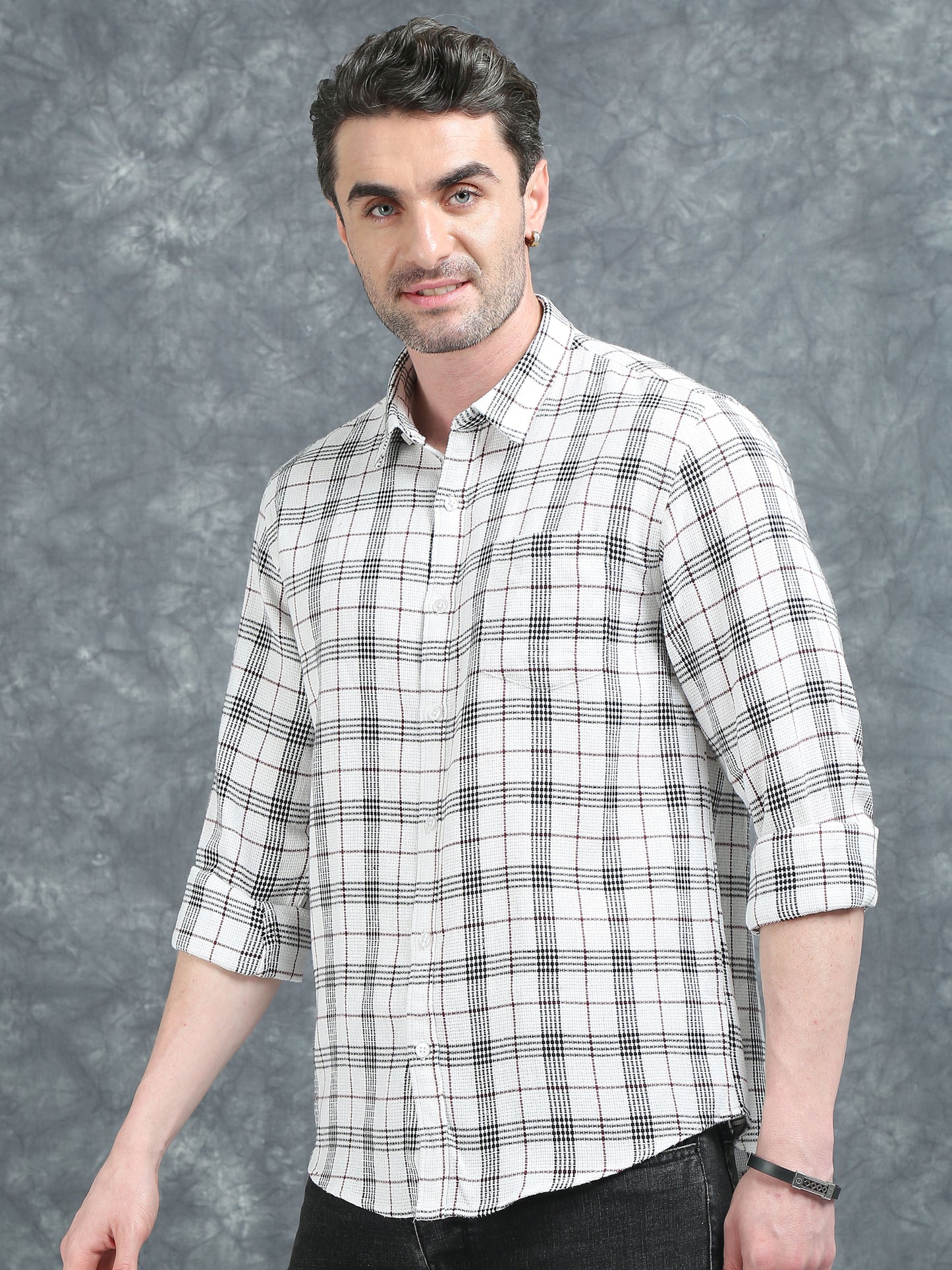 White with Black and Red Checks Shirt