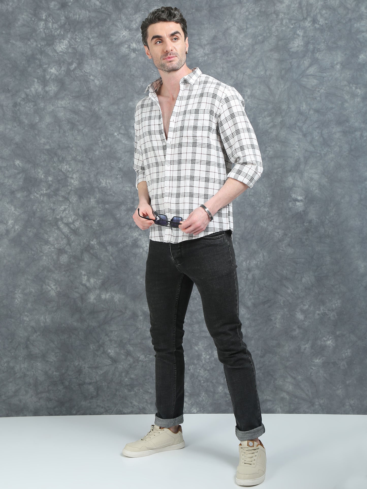 White with Black and Red Checks Shirt