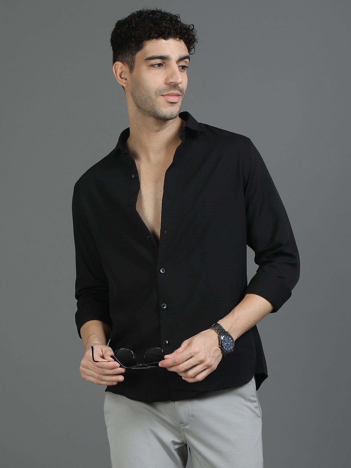 Black Textured Fabric Shirt
