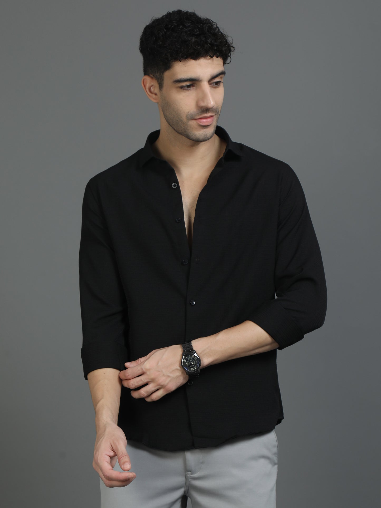 Black Textured Fabric Shirt