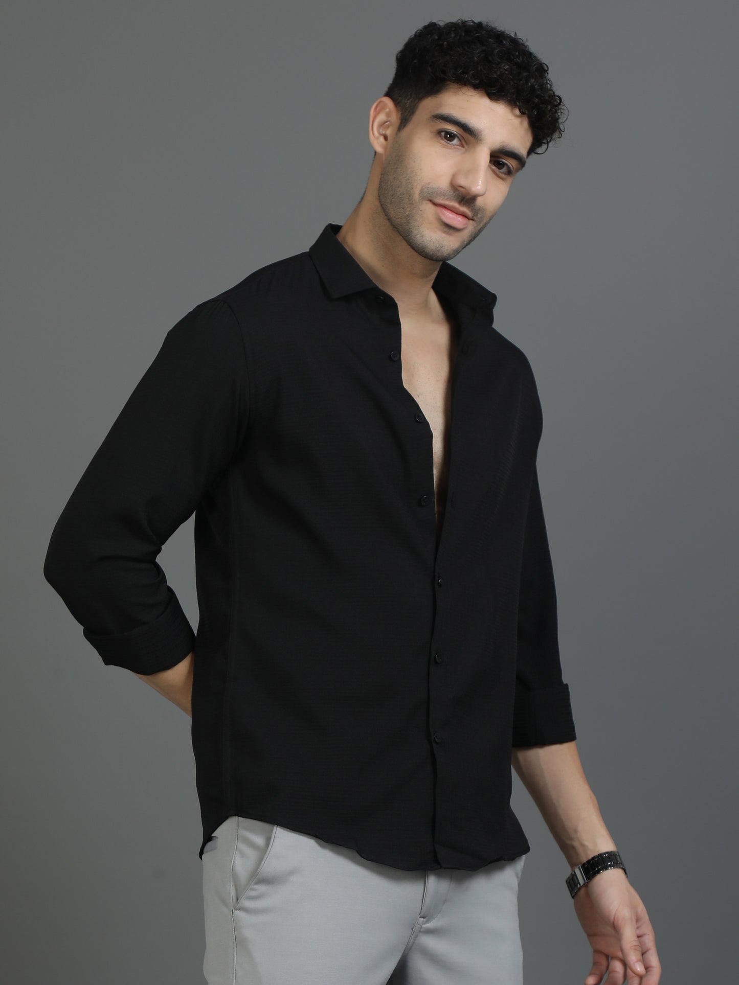 Black Textured Fabric Shirt