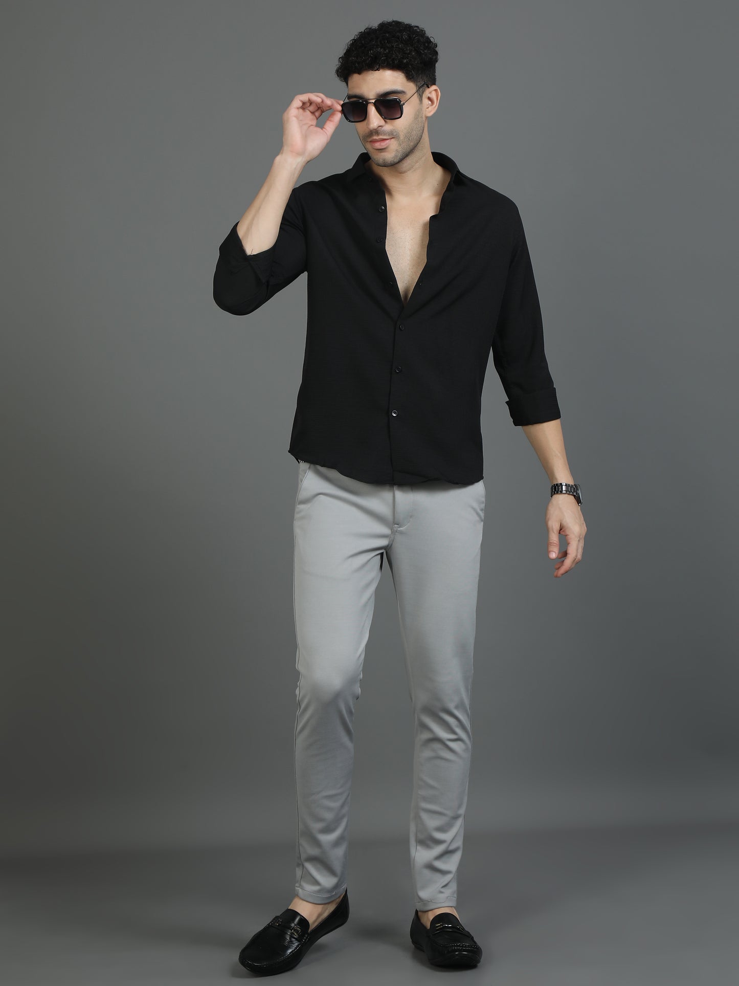 Black Textured Fabric Shirt