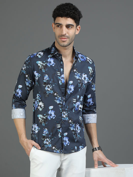Navy Floral Printed Shirt