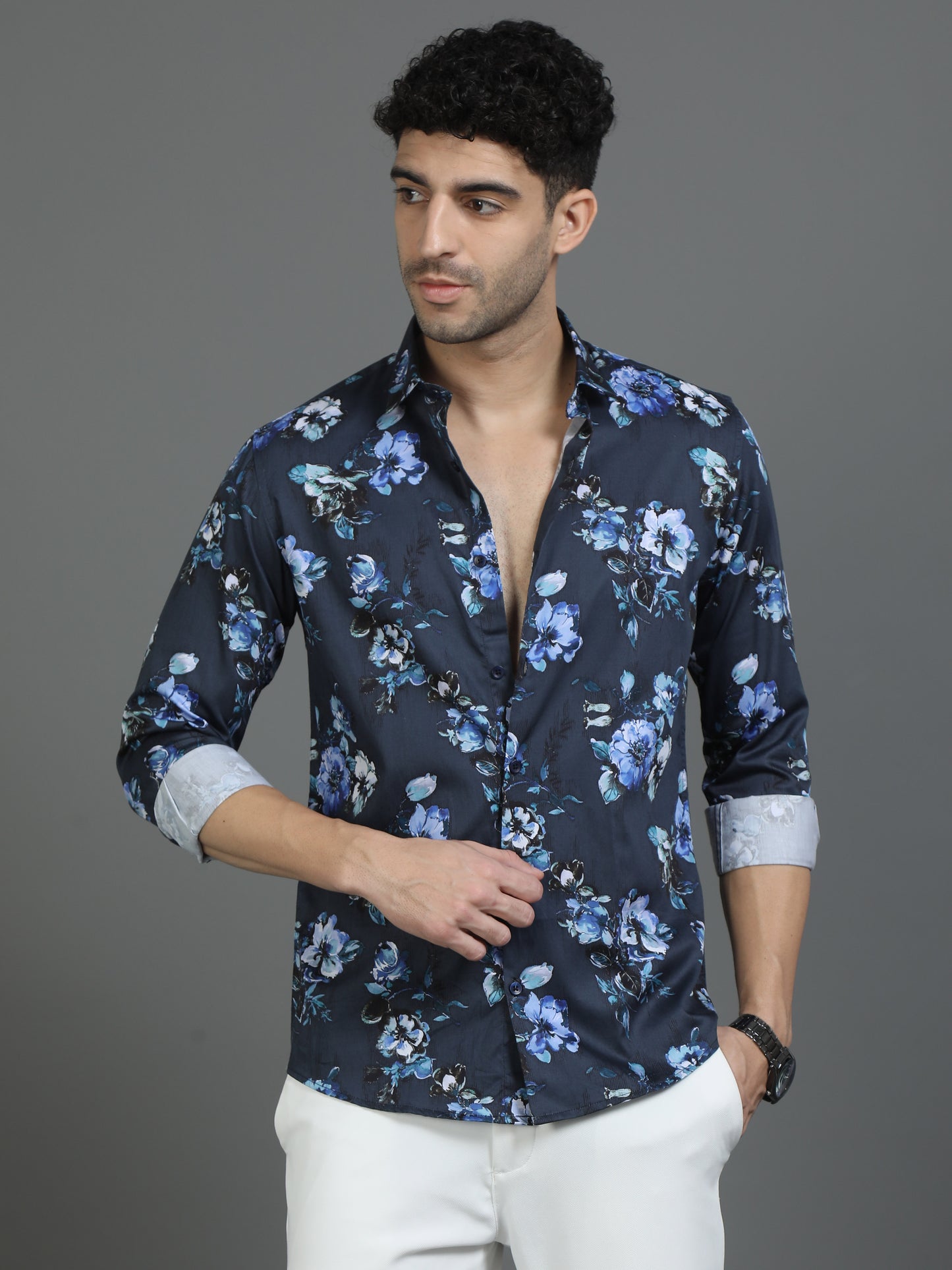 Navy Floral Printed Shirt