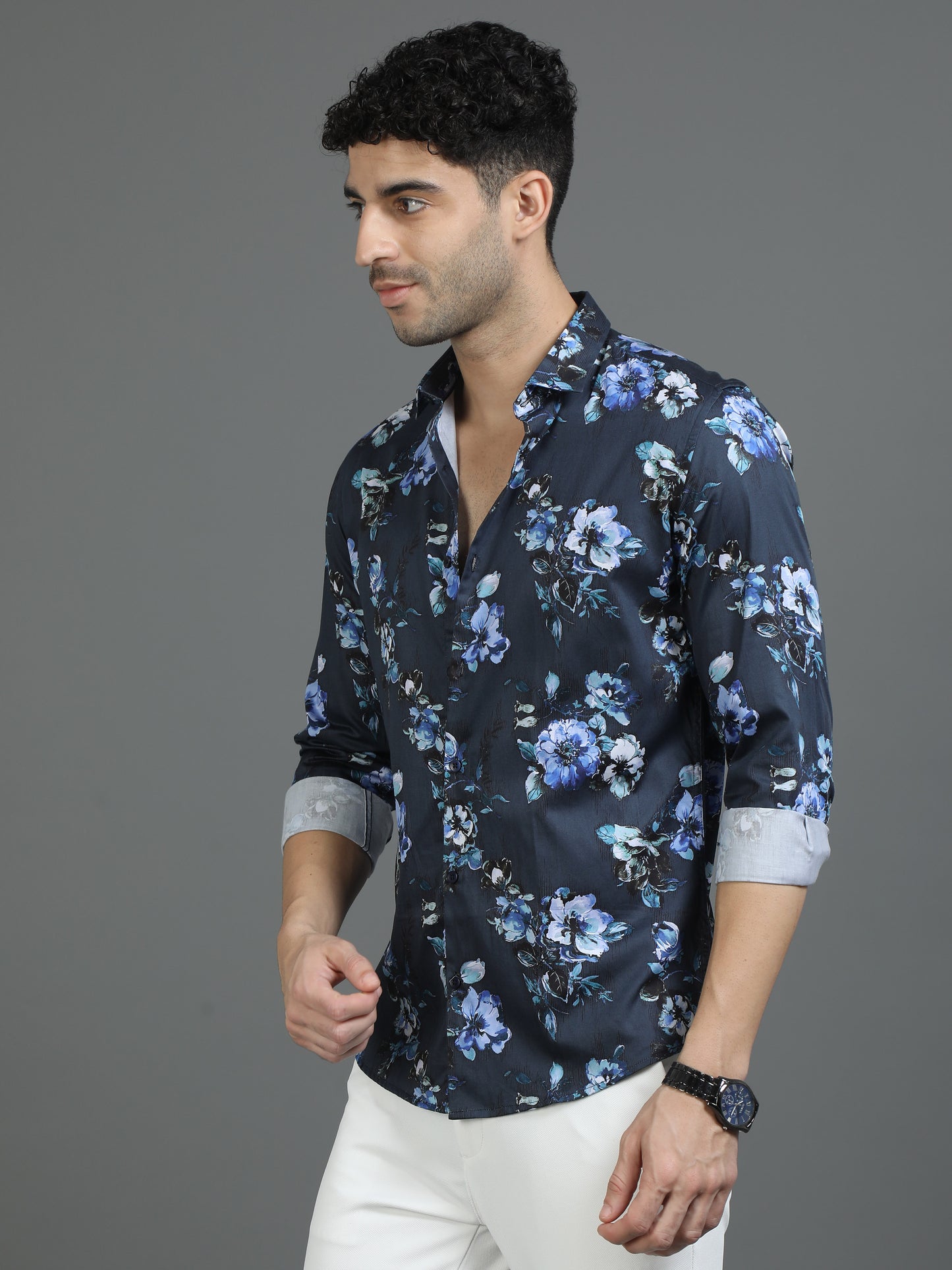 Navy Floral Printed Shirt