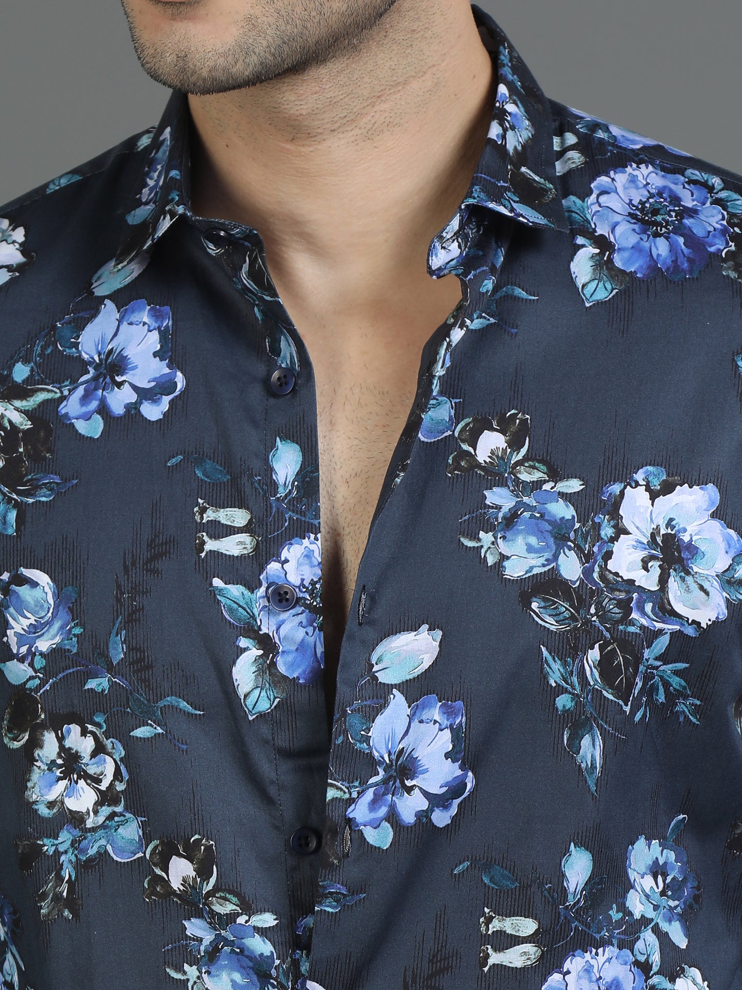 Navy Floral Printed Shirt