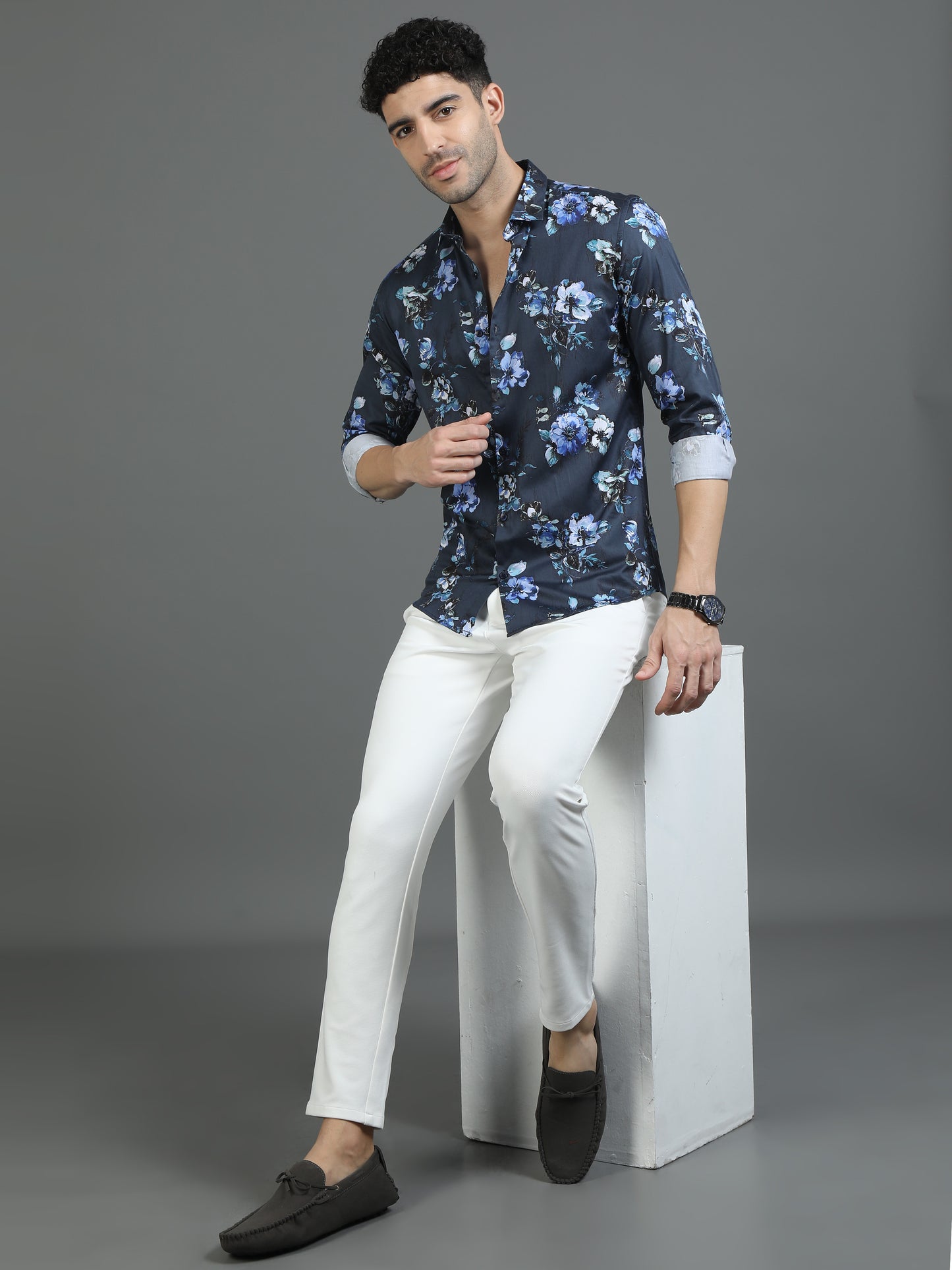 Navy Floral Printed Shirt