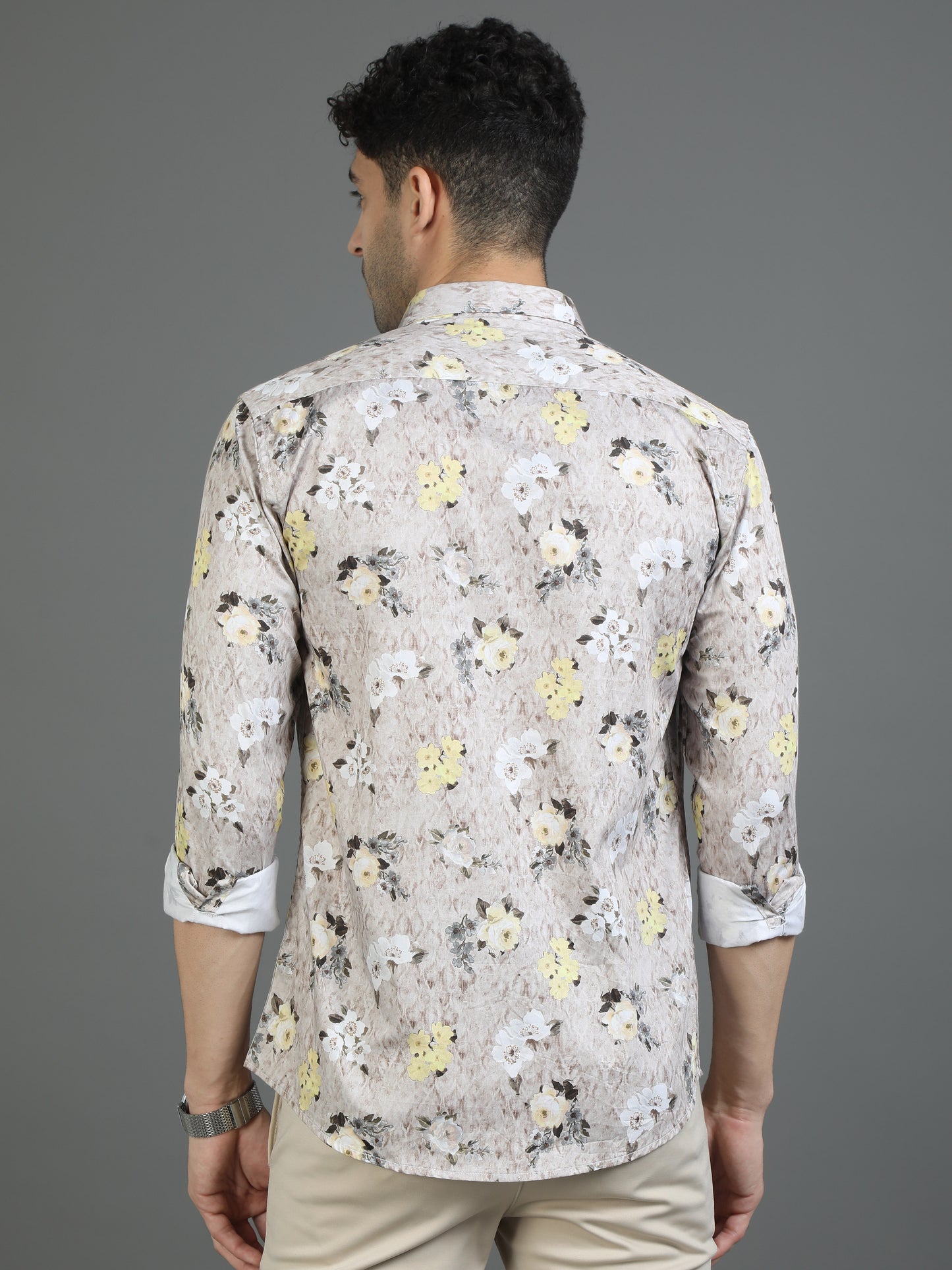 Beige Floral Design Shirt
