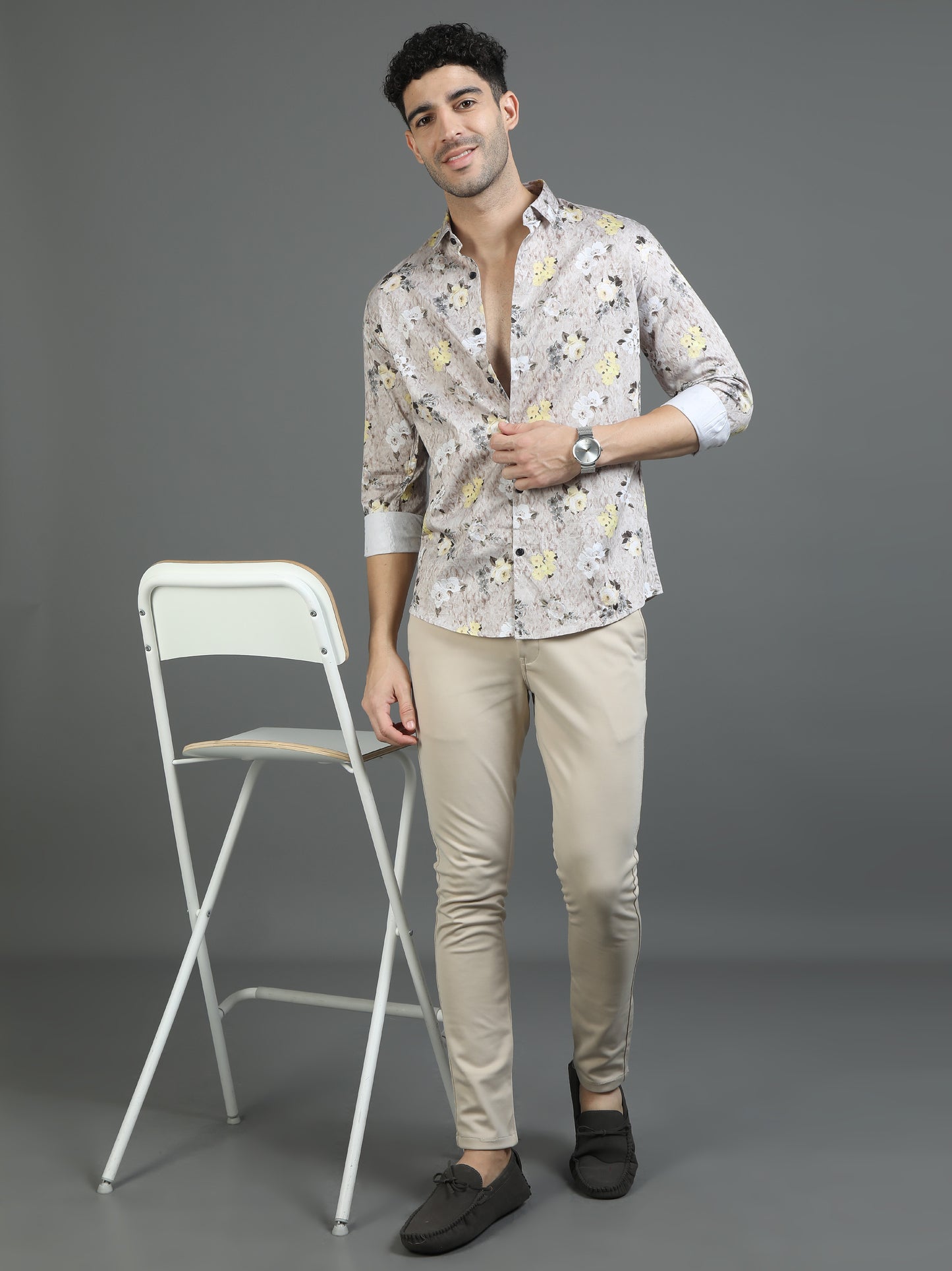 Beige Floral Design Shirt