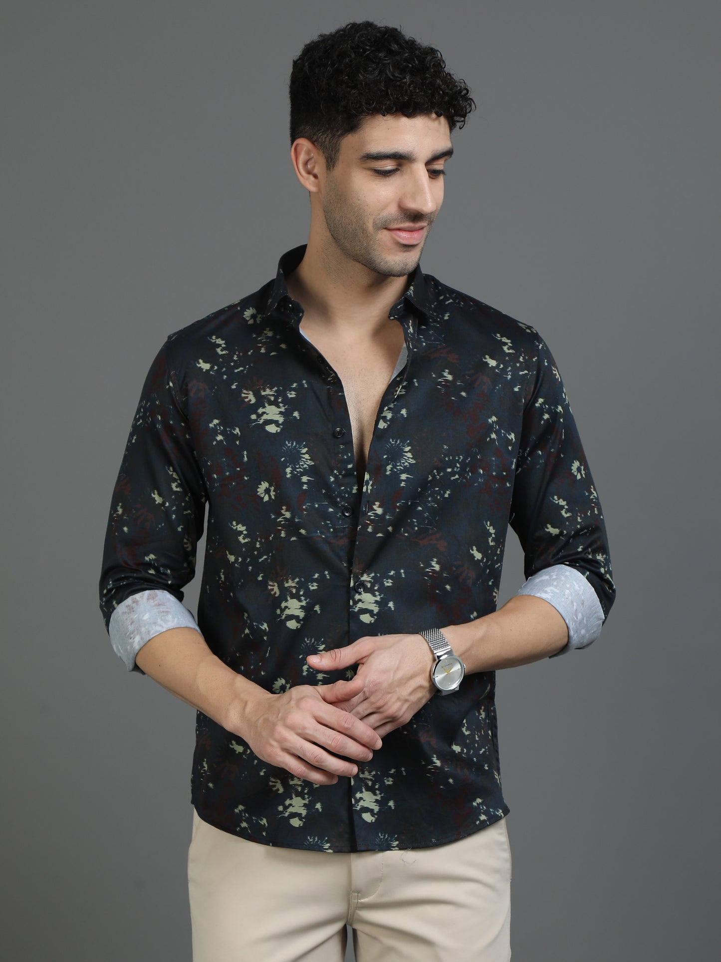Dark Green Street Style Print Shirt