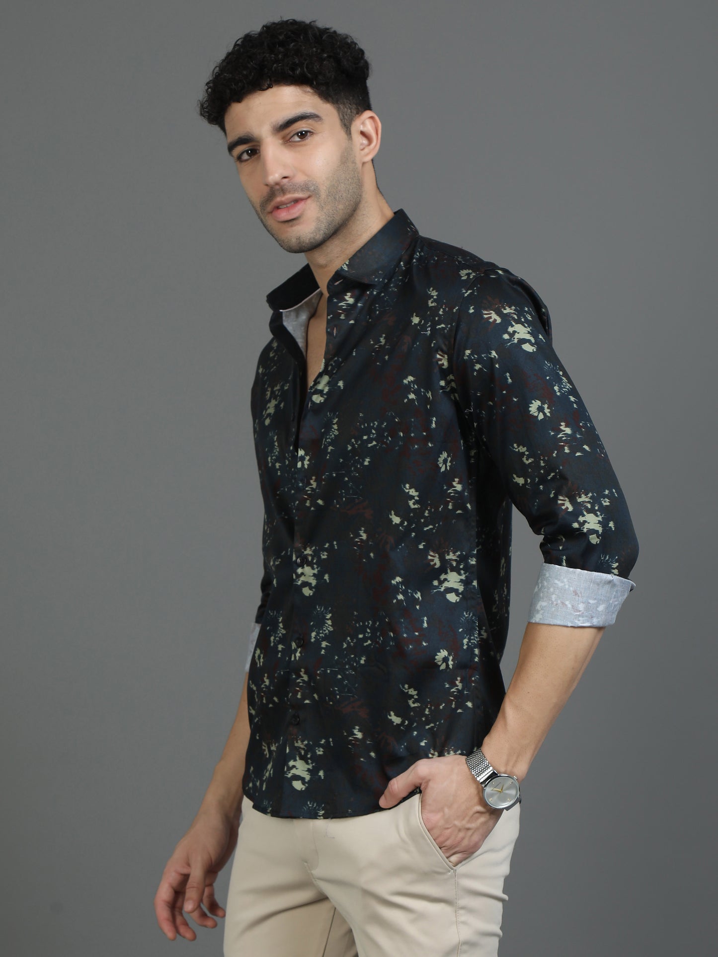 Dark Green Street Style Print Shirt