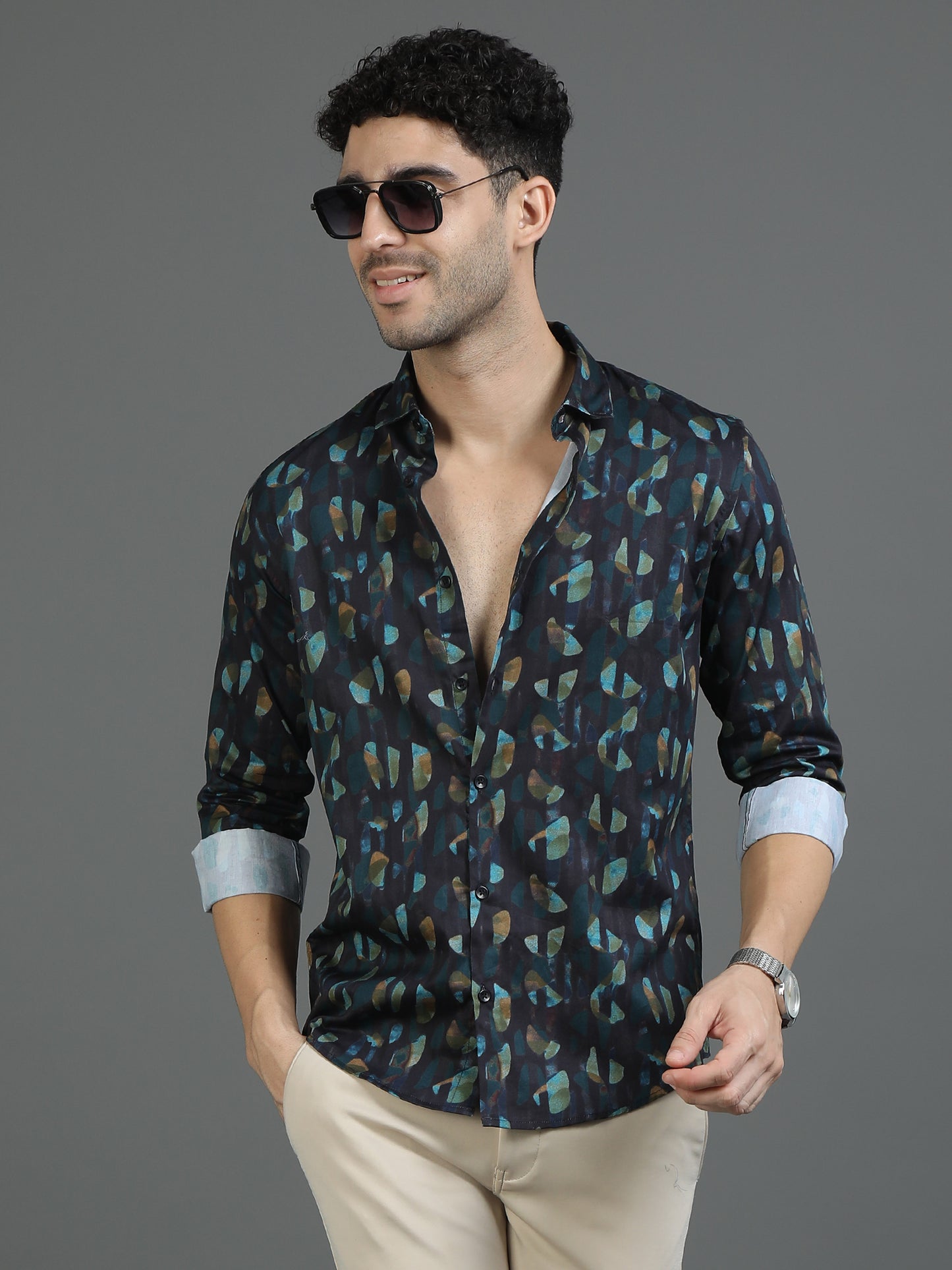 Teal Blue Artistry Print Shirt