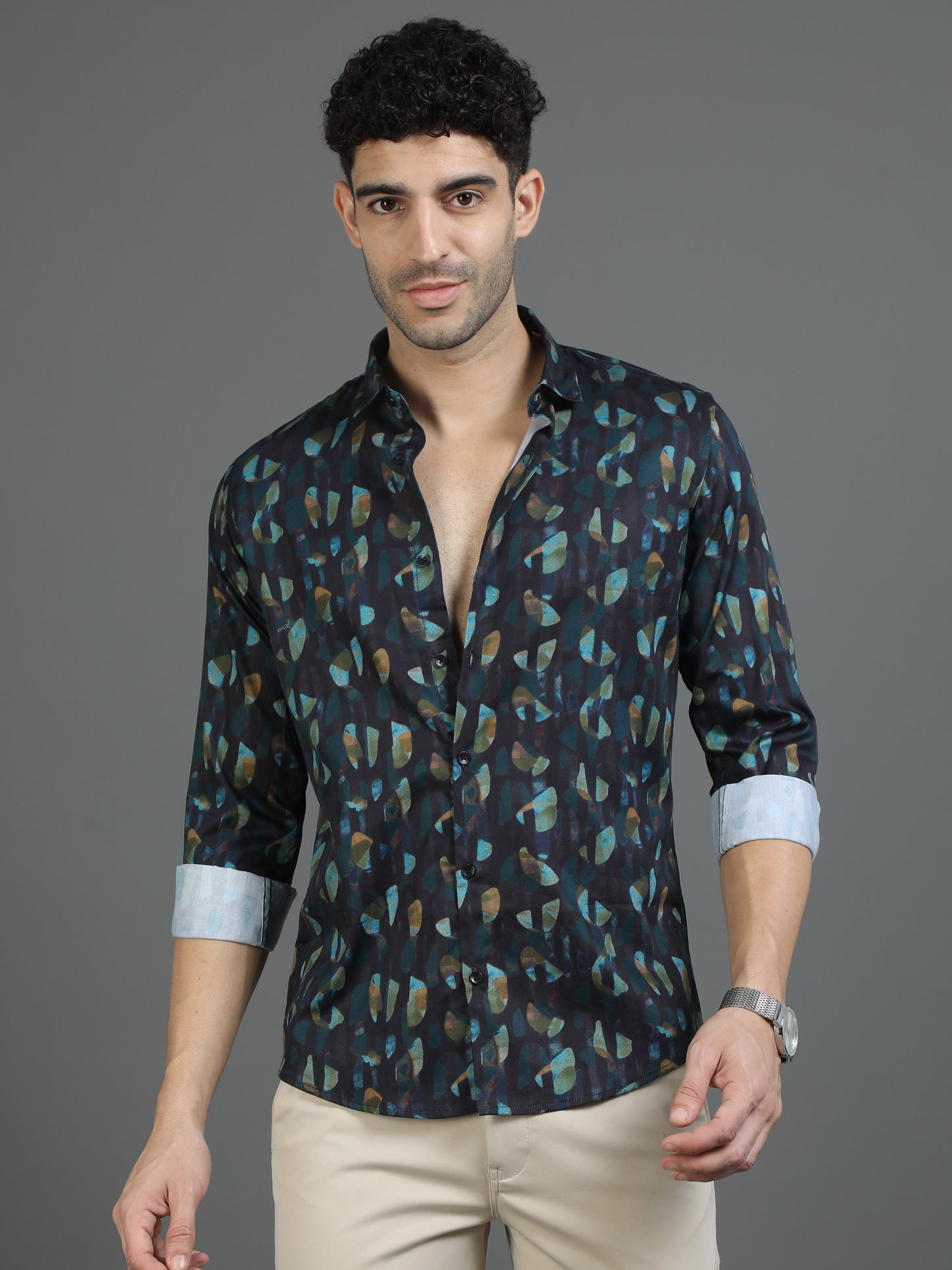 Teal Blue Artistry Print Shirt
