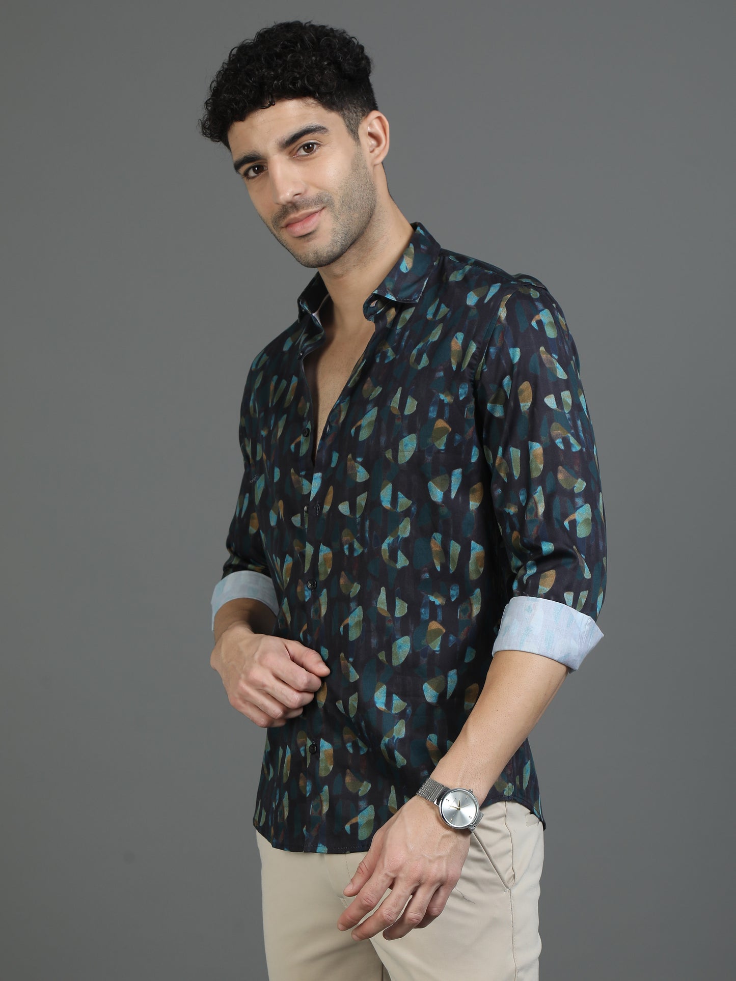 Teal Blue Artistry Print Shirt