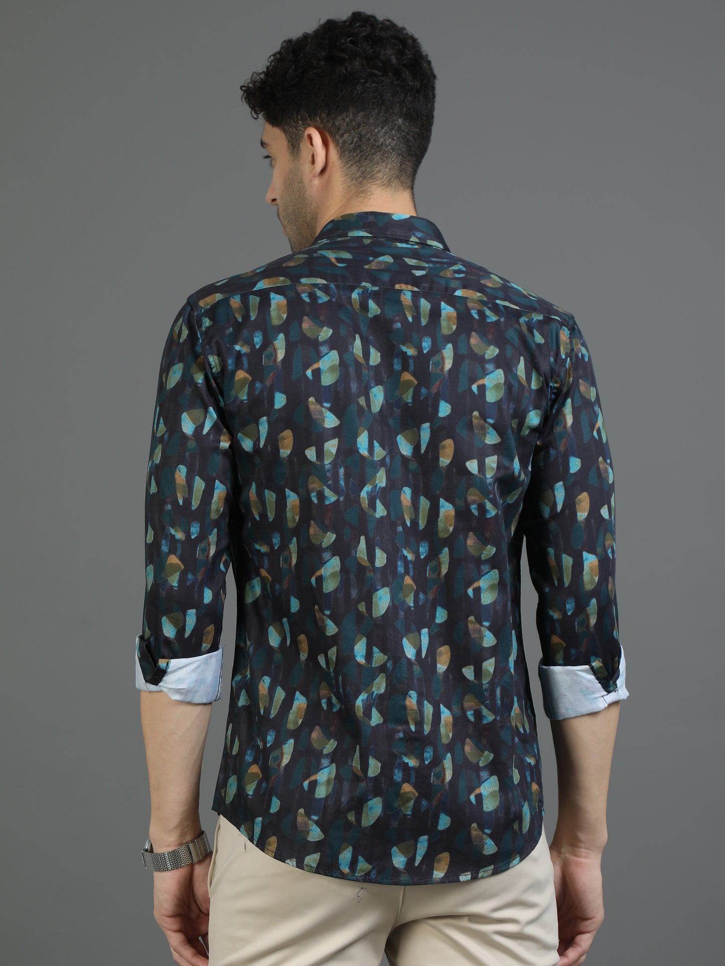 Teal Blue Artistry Print Shirt